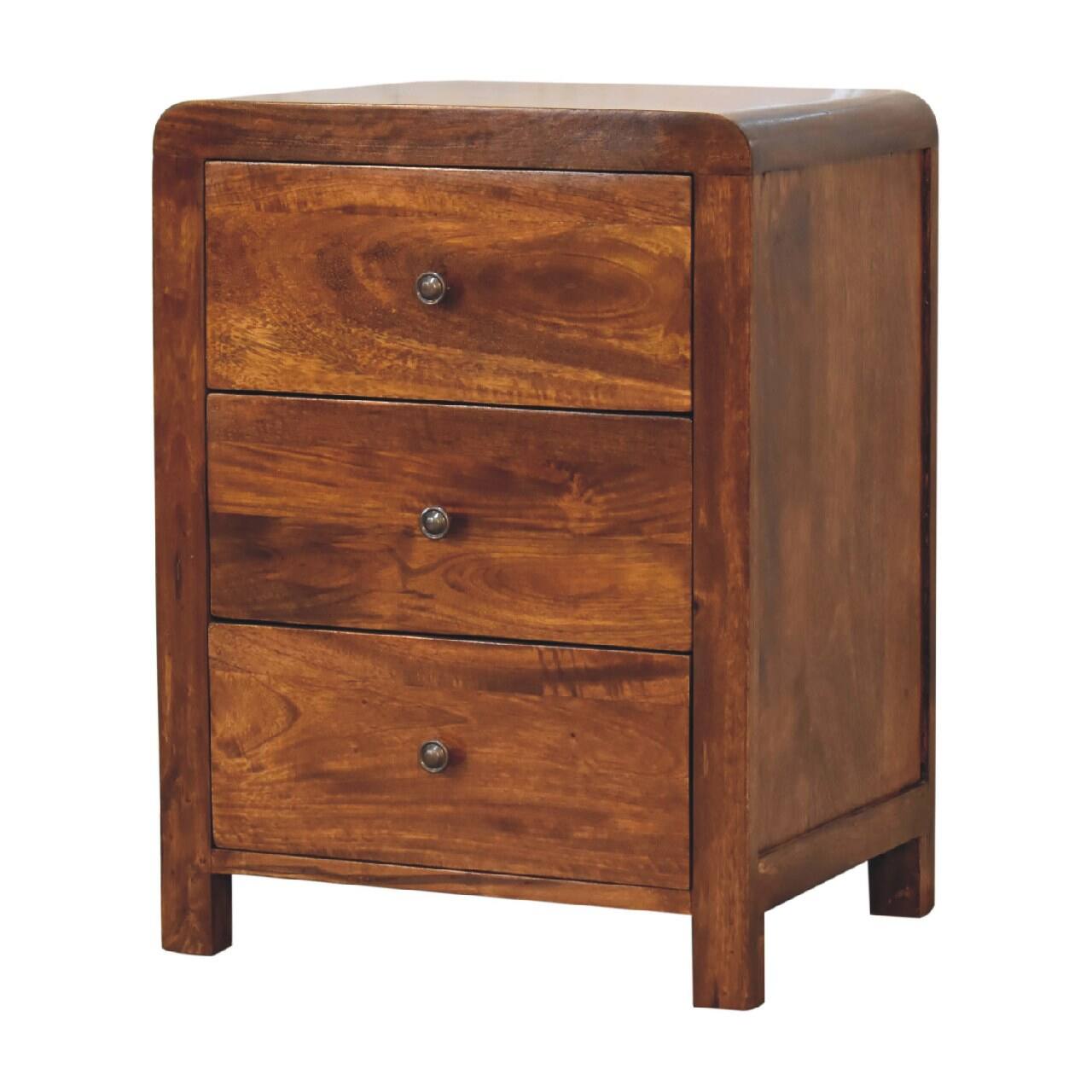 Left. Artisan Furniture - Artisan Furniture Solid Wood Naya Nightstand, 3 Drawers, Dark Brown - Chestnut.