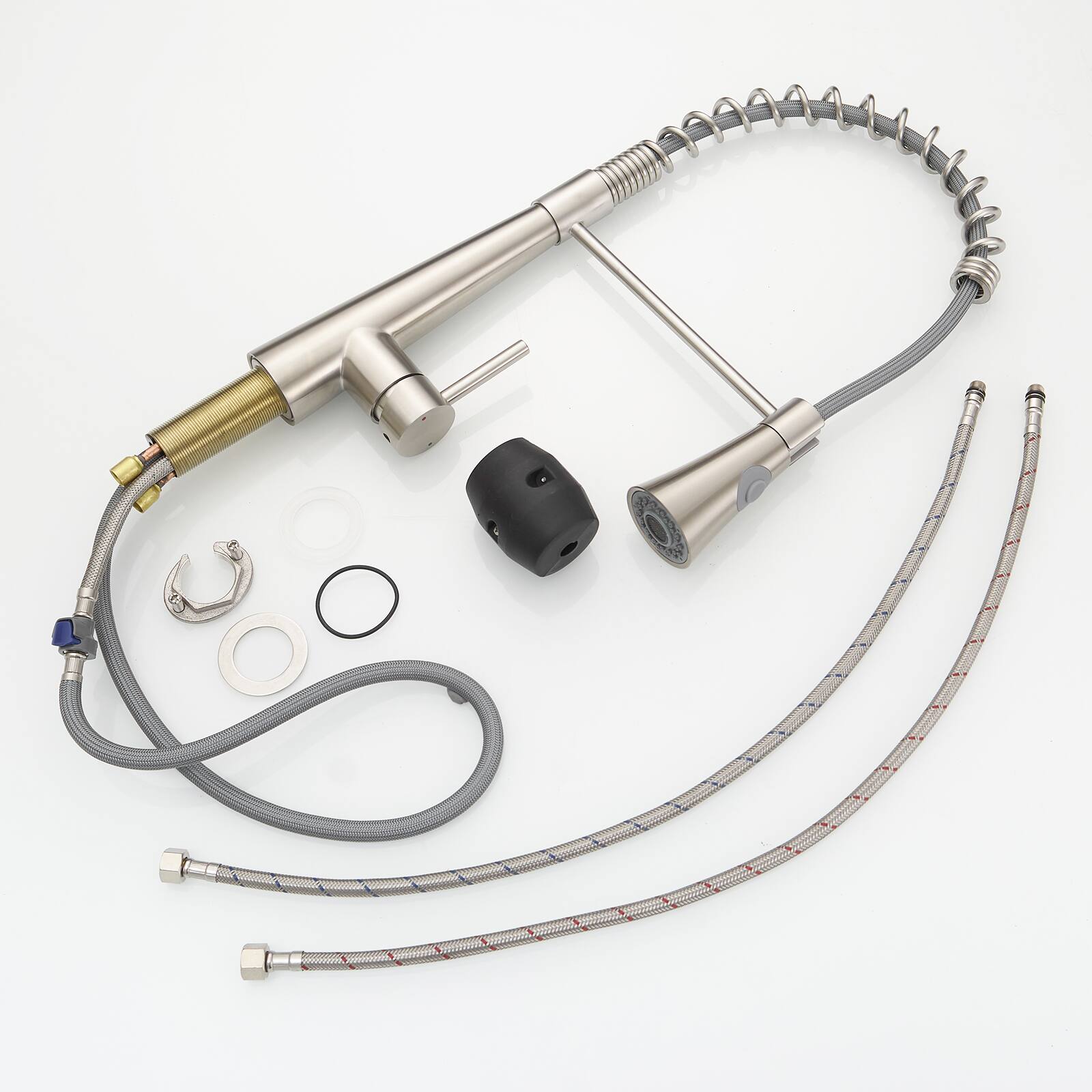 Alt View 4. Siljoy - Commercial Brushed Nickel Kitchen Faucet with Pull out Sprayer, Single Handle Single Lever Kitchen Sink Faucet - Brushed Nickel.