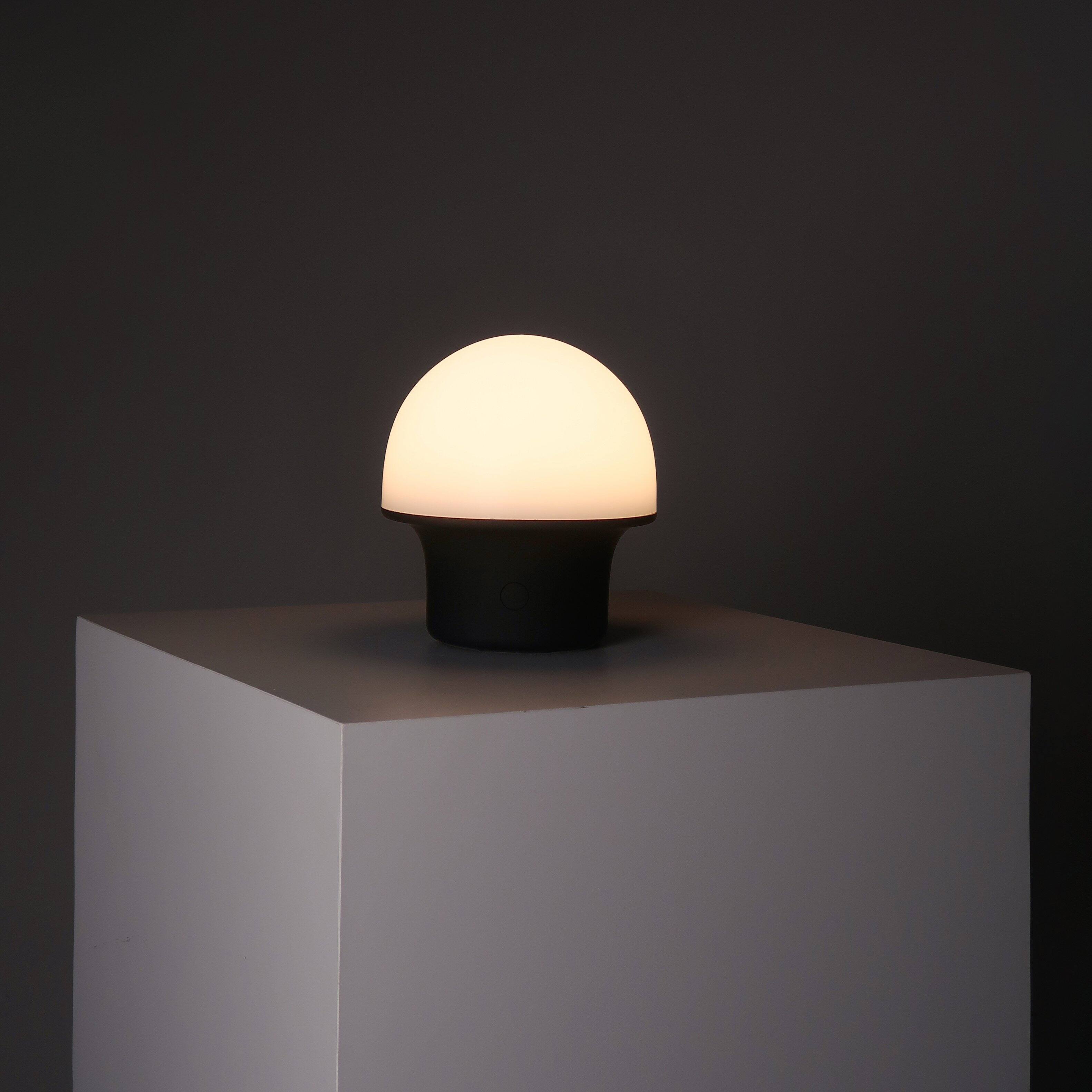 Angle. Brightech - Portobello LED Modern Industrial Round Dome Dimmable Cordless Portable Indoor Outdoor Rechargeable Camping Desk Lamp - Classic Matte Black.