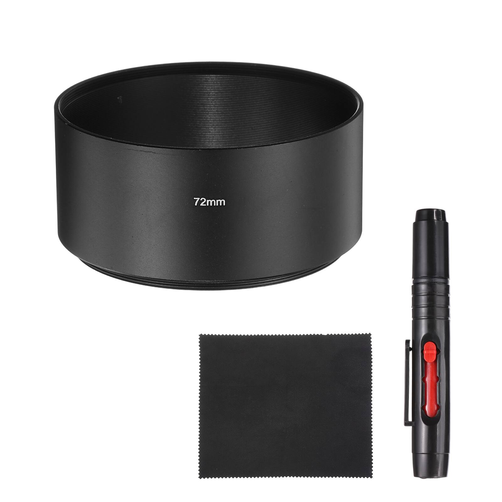 Front. Unique Bargains - Lens Hood Shade, 72mm Long-focus Metal Camera Cap Shade with Cleaning Cloth & Pen - Black.