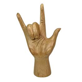 Zeckos - Carved Wooden Sign Language I Love You Hand Gesture Statue 7.75 Inches High - Brown