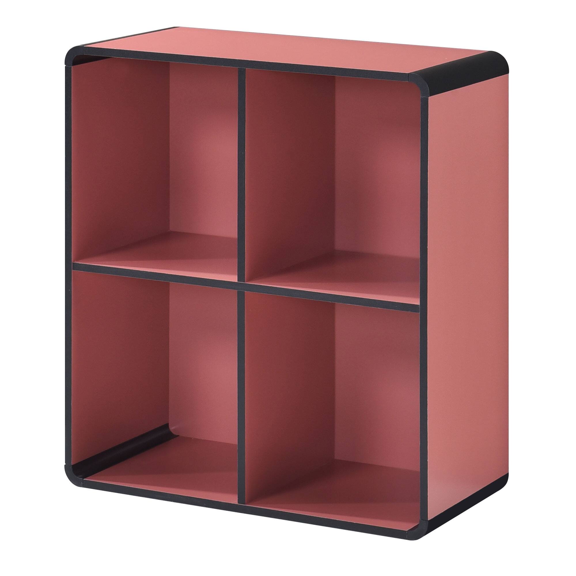 Back. Kings Brand Furniture - Kings Brand Furniture Dothan Wood 4-Cubed Open Bookcase - Storage Shelf Organizer Bookshelf - Red.