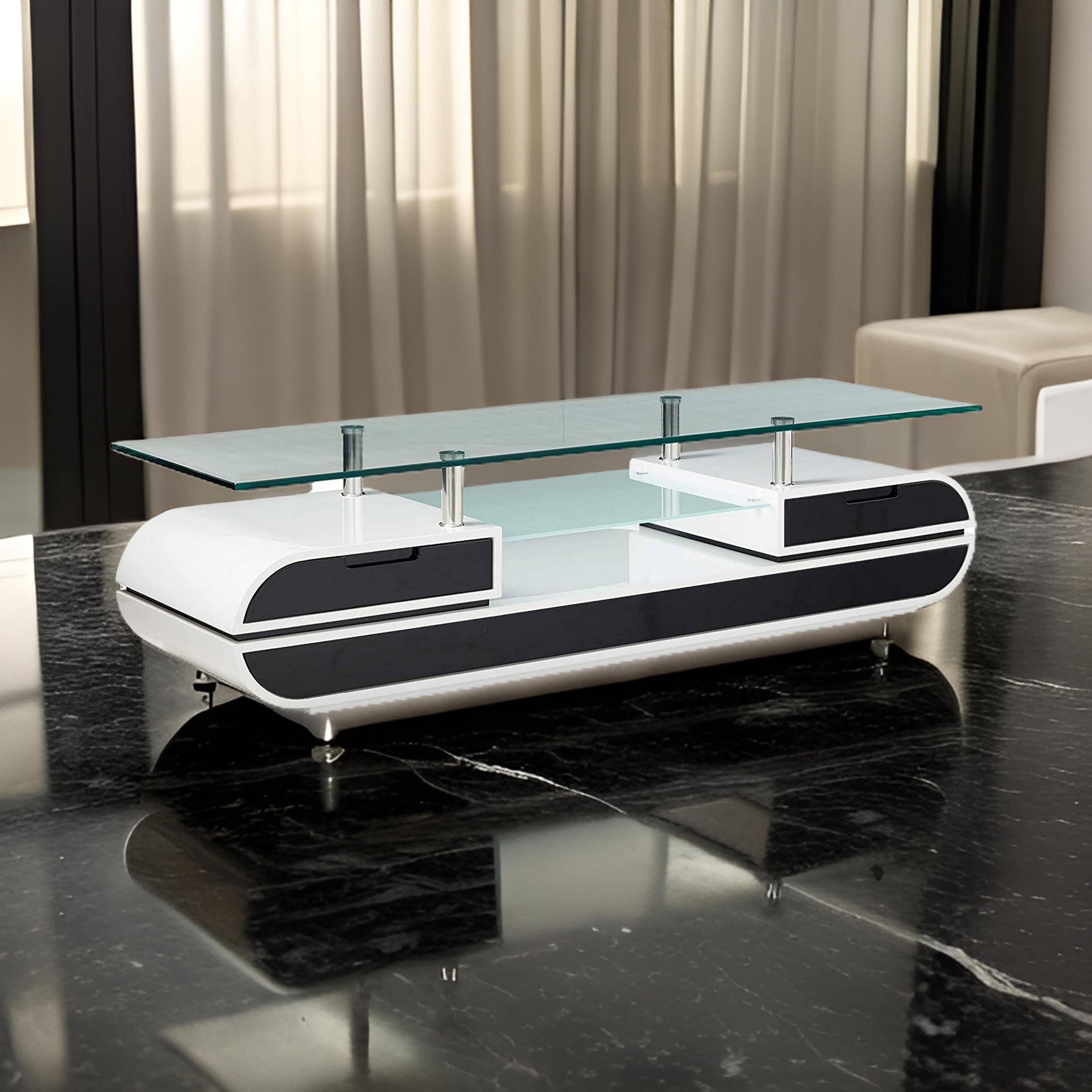 Alt View 5. Manhattan Lane - 63 Inch TV Entertainment Console, Glass Top, Chrome Posts - Black, White.