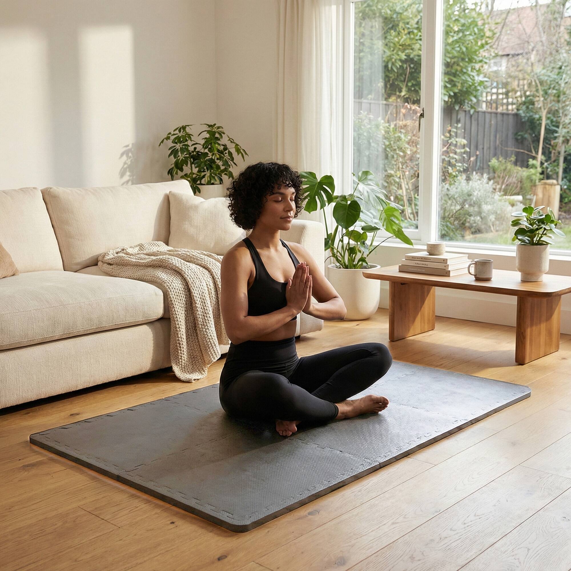 Alt View 4. BalanceFrom Fitness - BalanceFrom Fitness 48 Sq Ft Interlocking EVA Foam Exercise Mat Tiles, Gray - Grey.