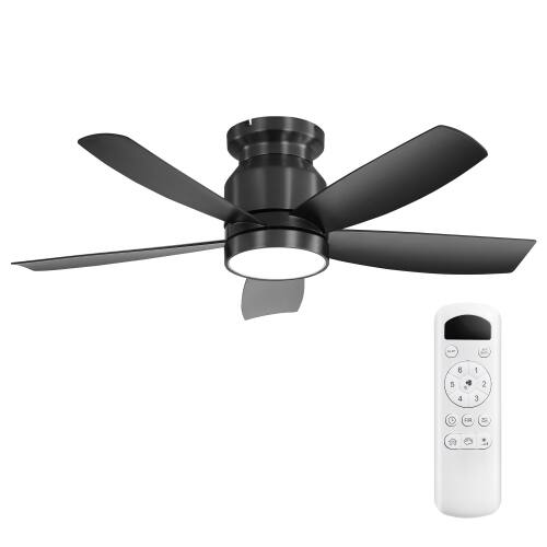 Front. LUCKY ONE - 42" Flush Mount Ceiling Fan with Light Remote 5 ABS Blades DC Motor - Black.