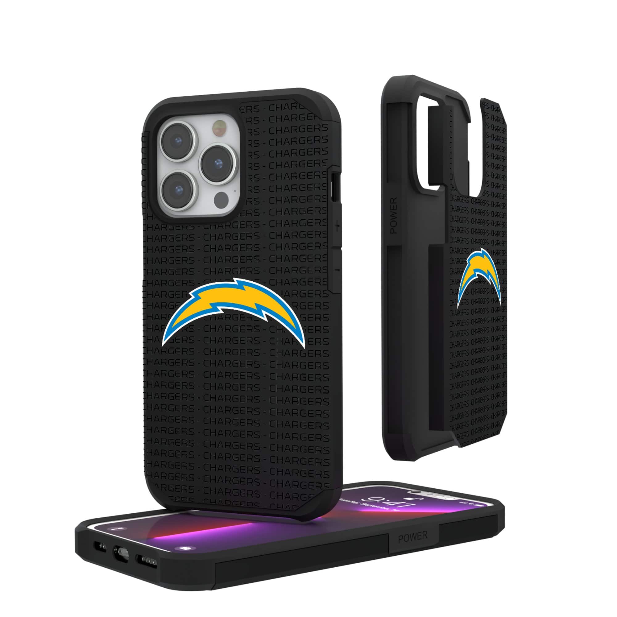 Keyscaper - NFL - Los Angeles Chargers iPhone Rugged Case with Text Design - 15 Pro Max - Multicolor