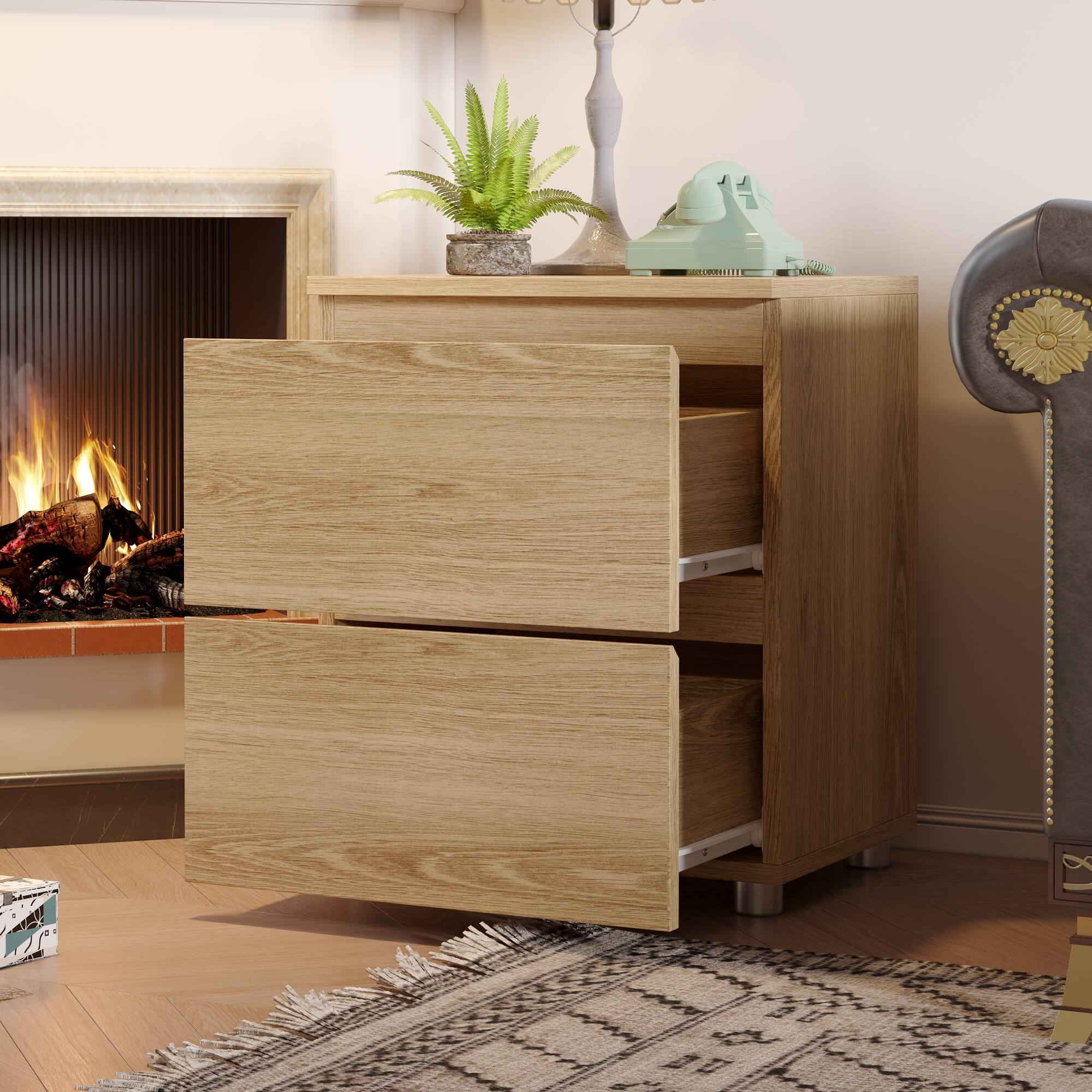 Alt View 6. FUFU & GAGA - FUFU&GAGA 2 - Drawer Nightstand: Minimalist Bedroom Storage Solution - Wooden.