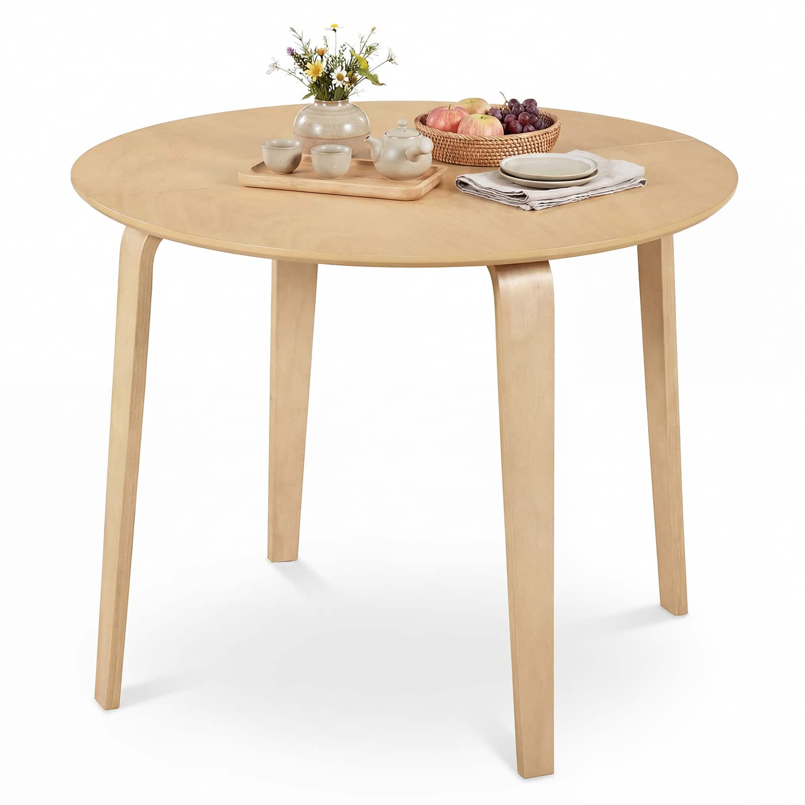 Gymax - 37.5'' Round Kitchen Table Circle Dining Room Table w/ Rubber Wood Legs Natural - Yellow
