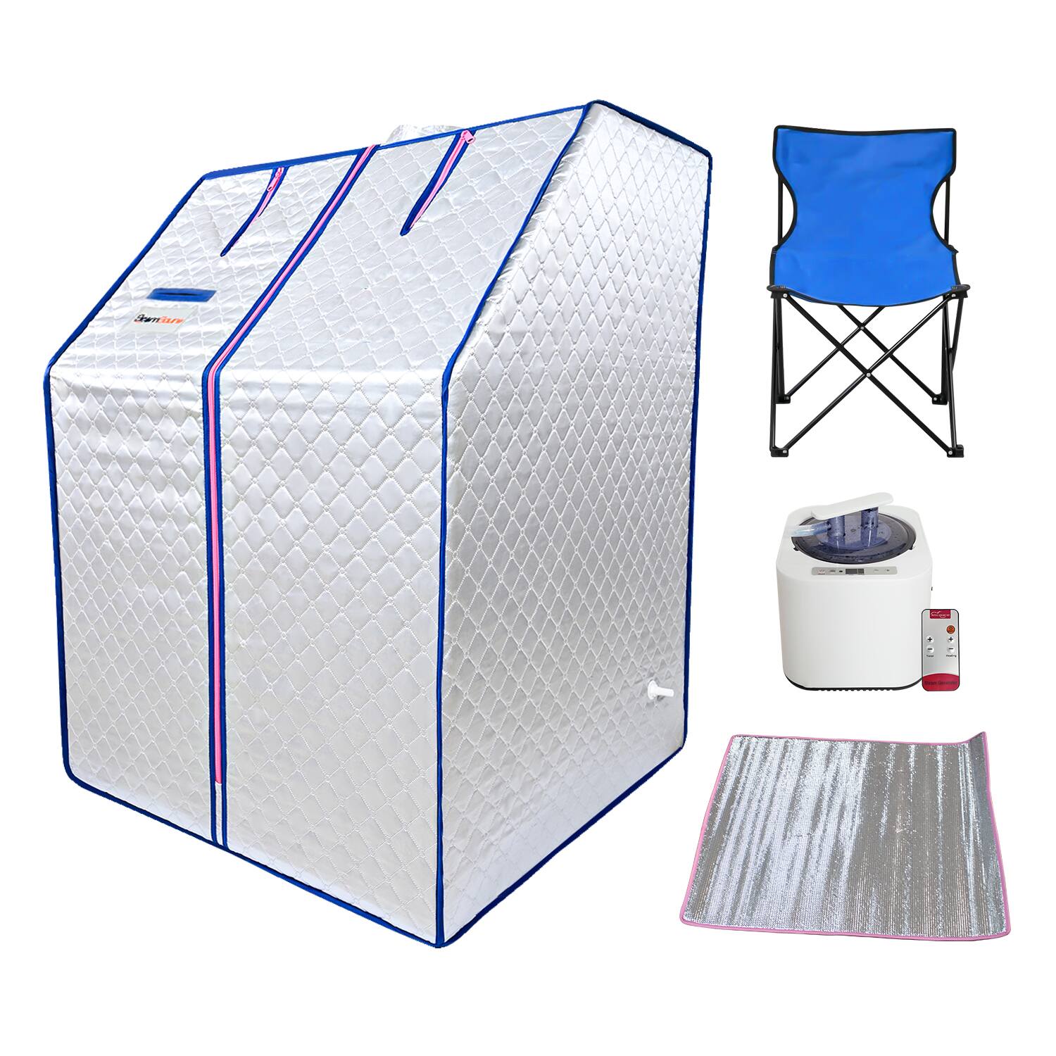 Front. Glintex - Portable Sauna for Home - Steam Sauna Tent, Personal Sauna - Sauna Heater, Tent, Chair, Enjoy Your Own Personal Spa - Silver.