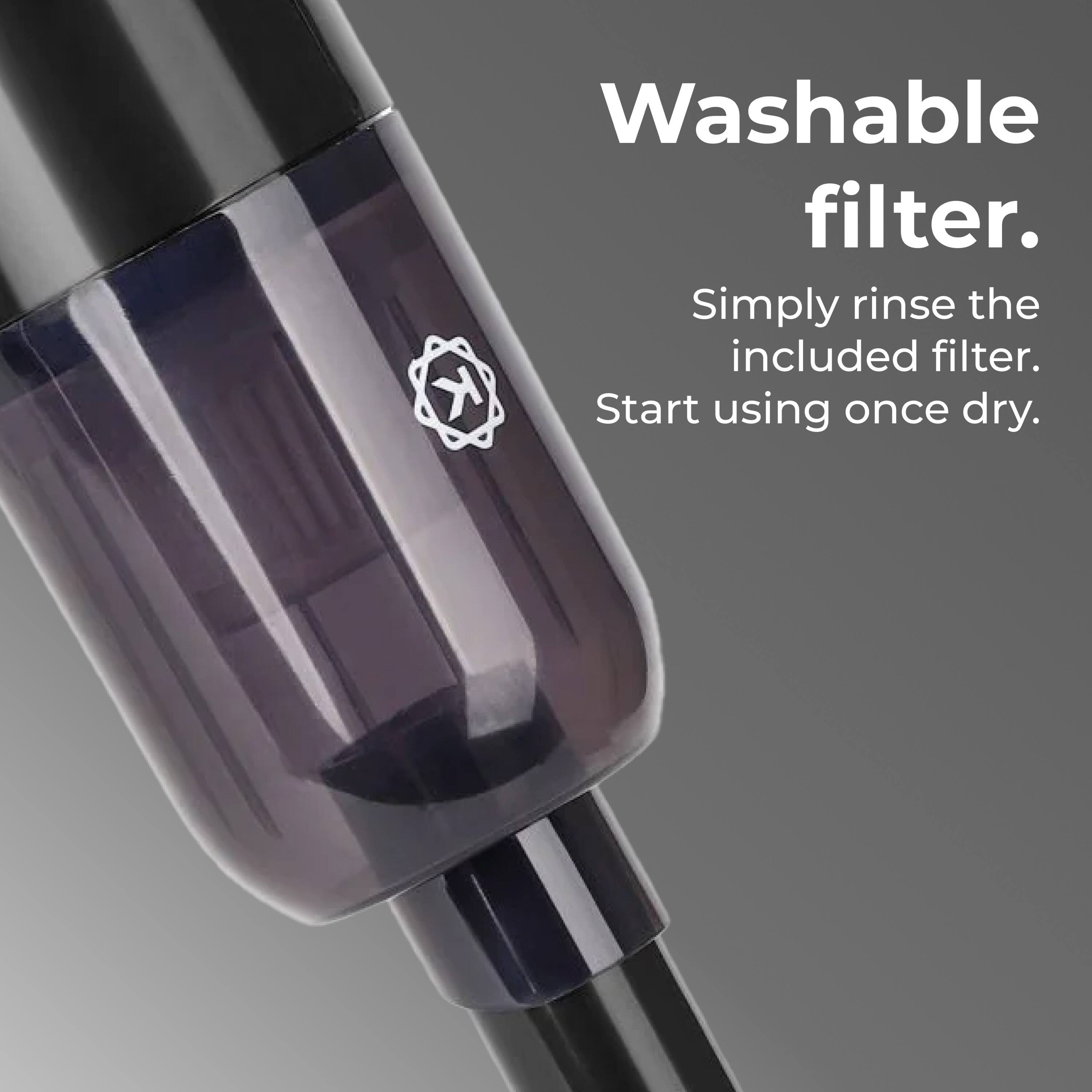 Washable filter. Simply rinse the included filter. Start using once dry.