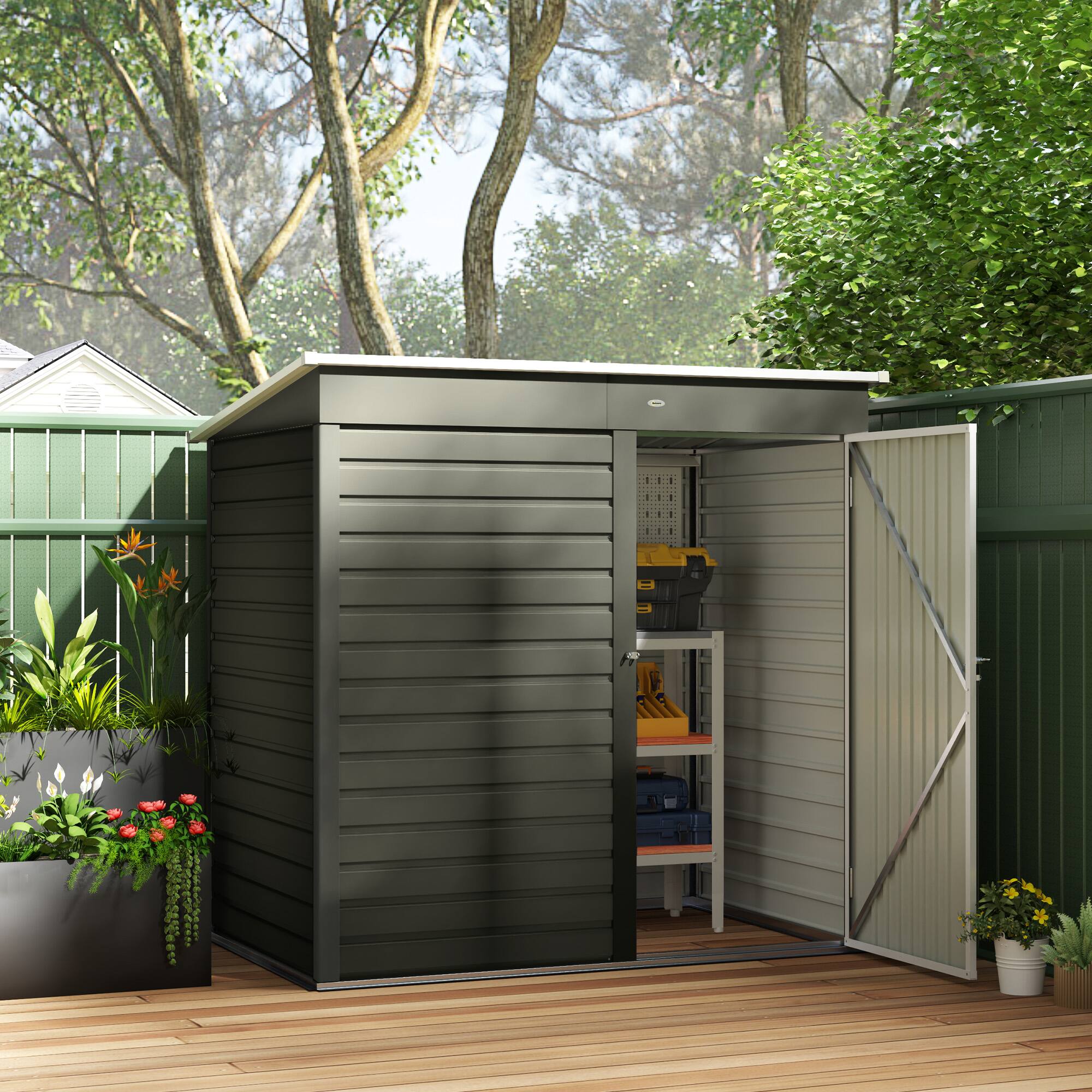 Alt View 1. Outsunny - 6' x 4' Outdoor Storage Shed, Easy to Assemble, Metal Garden Tool Shed with Lockable Door and Gloves for Backyard.