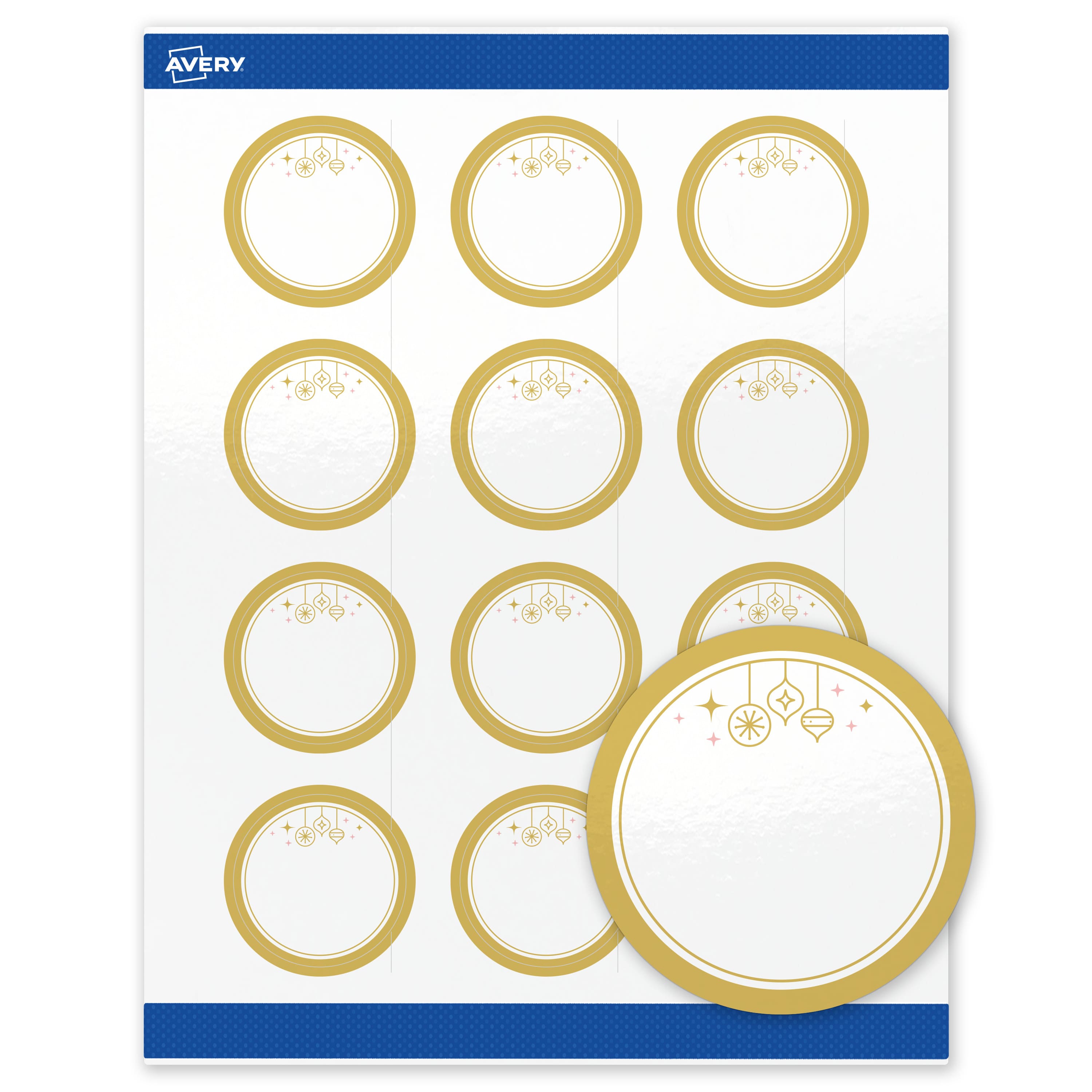 Avery - Avery® Labels, 2" Diameter, Glossy Gold Hanging Ornaments - White