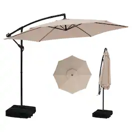 Ainfox - 10FT Outdoor Patio Cantilever Umbrella Hanging Offset with Cross Base & Sand Bags for Market,Backyard - Khaki