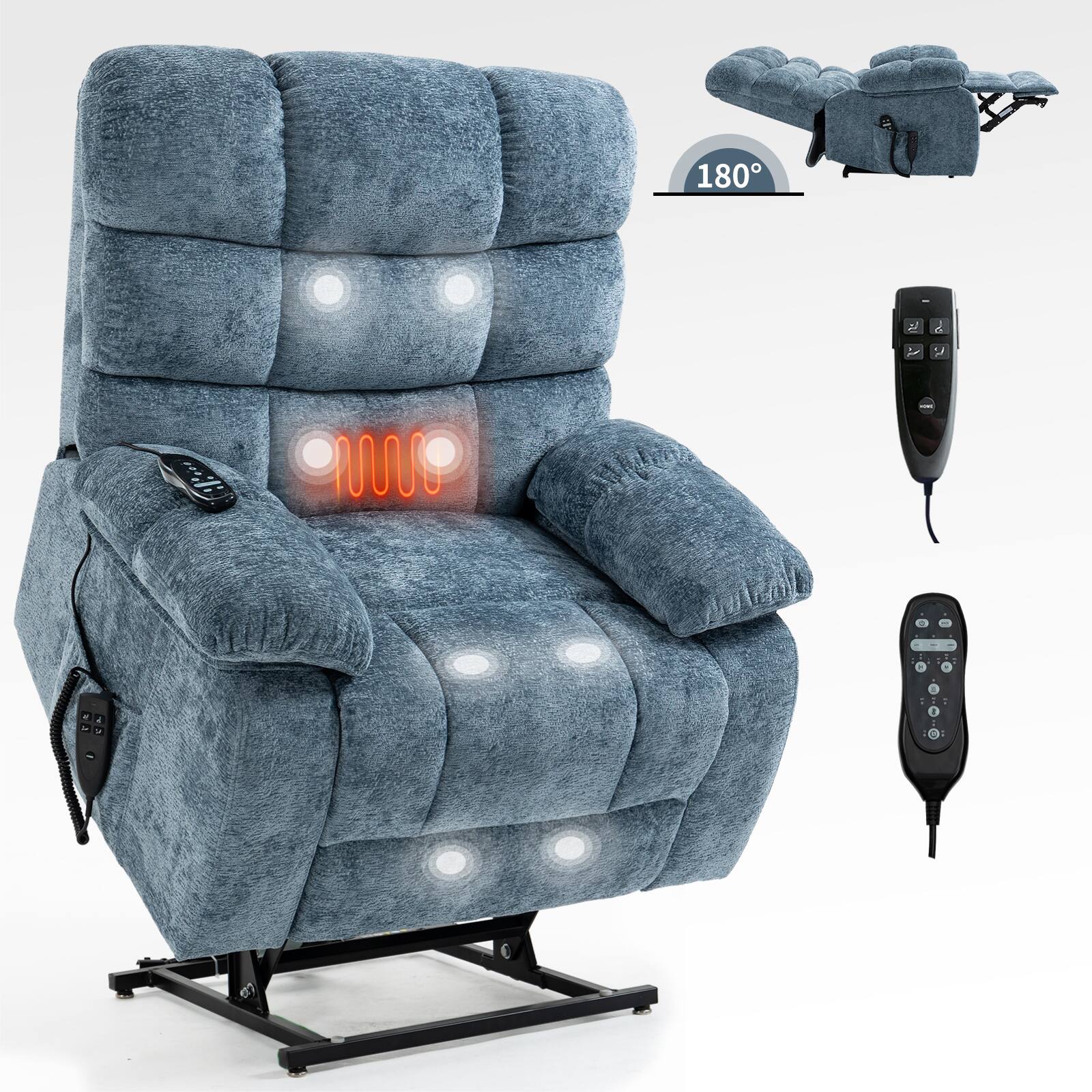 Left. APRILSOUL - Lift Recliner Chair Heat Massage Large Electric Power Lift Recliners with Power-Remote Medium-firm and Heavy duty - Blue.