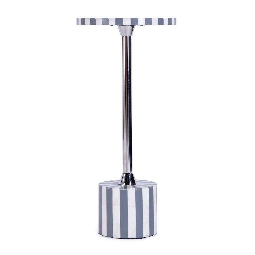 Left. Butler Specialty - Zane Brass and Bone Inlay Side Round Side Table - Gray And White.
