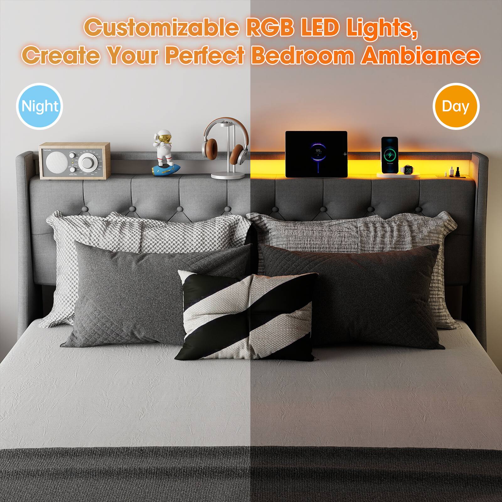 Customizable RGB LED Lights, Create Your Perfect Bedroom Ambiance Night Day