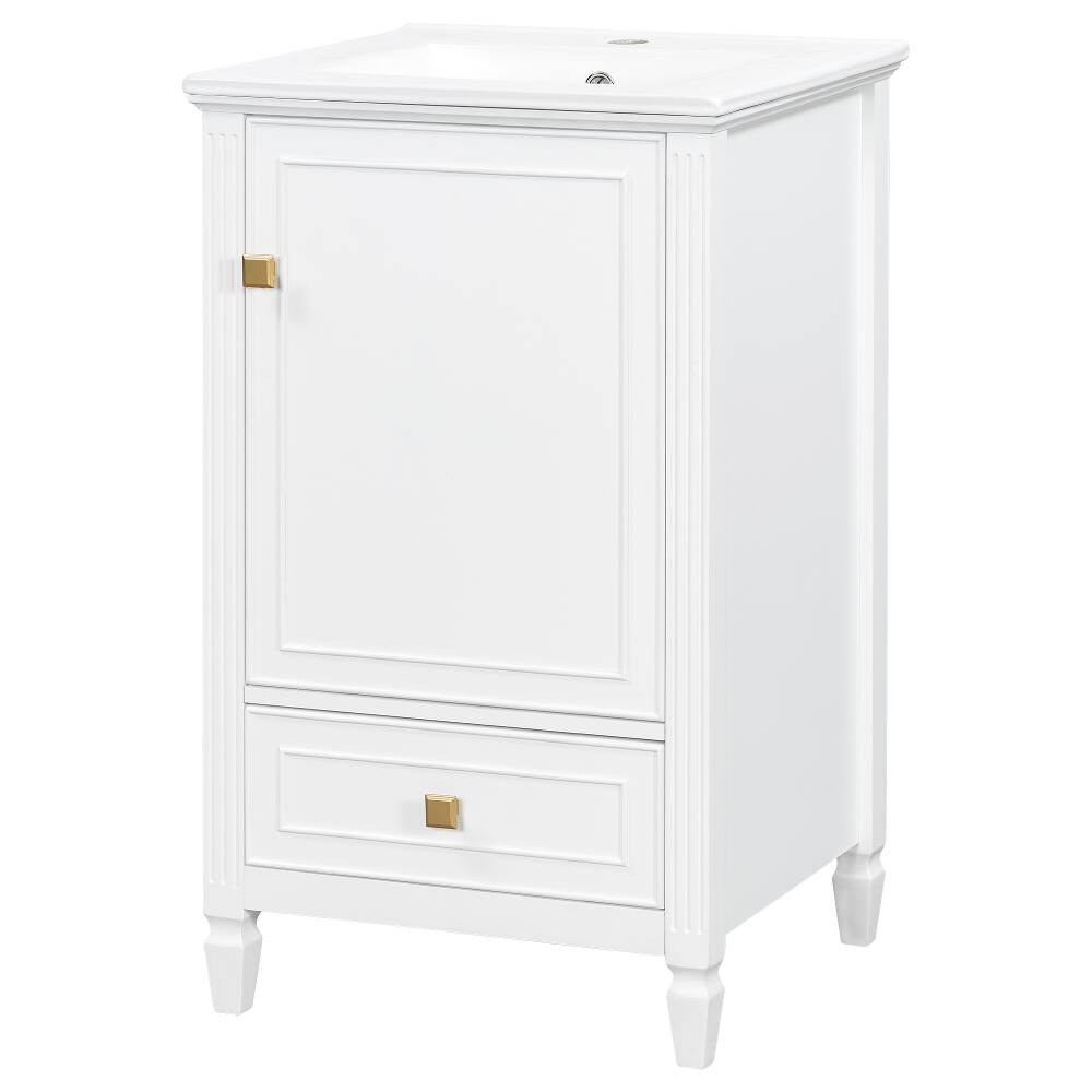 Alt View 6. Loheer - Loheer 20 inch Bathroom Vanity with Sink, Freestanding White Vanity with Ceramic Basin and Storage Drawer - White.