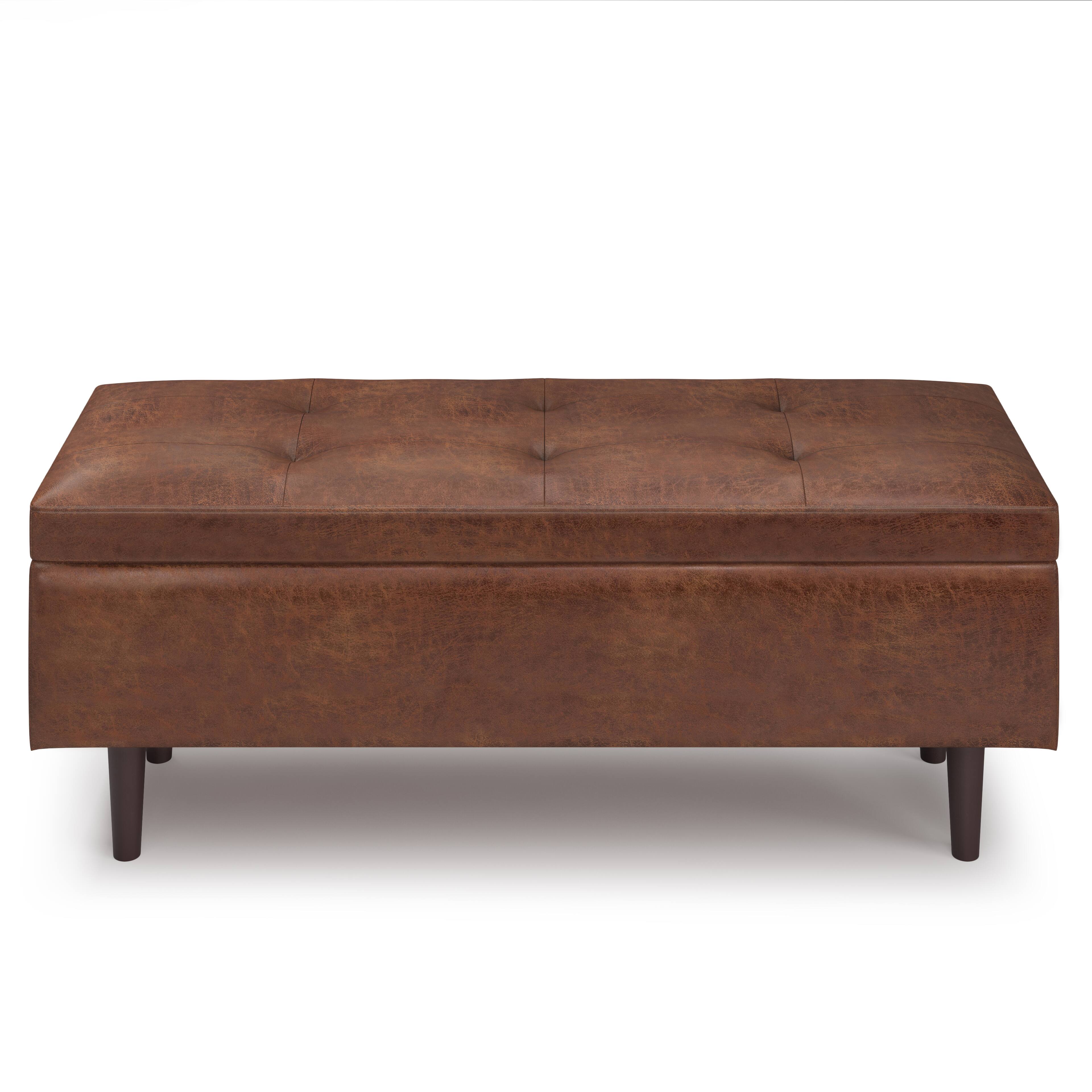 Left. Simpli Home - Shay Mid Century Rectangular Storage Ottoman - Distressed Saddle Brown.
