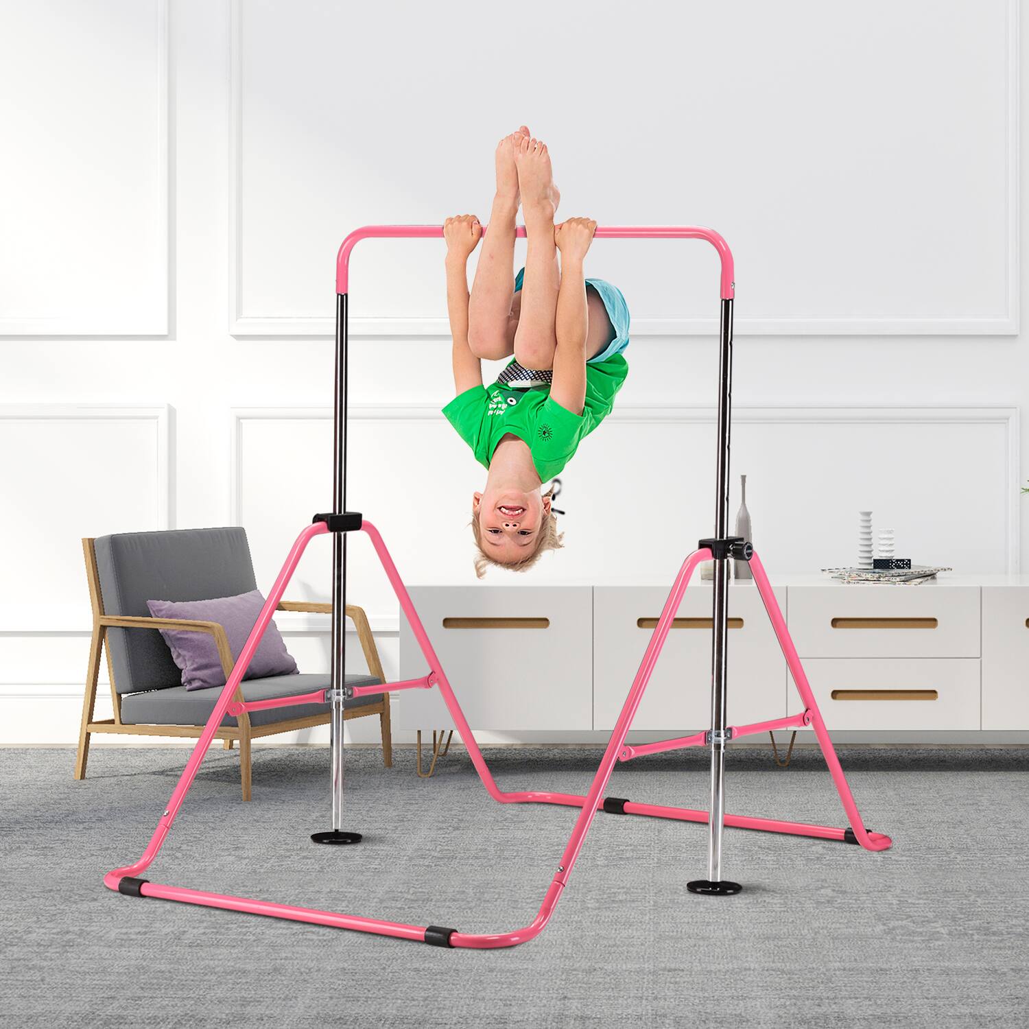 Back. Ainfox - Ainfox Gymnastics Bar Gymnastic Equipment Adjustable Height Gymnastic Training Bar for 3-7 Years Old - pink.