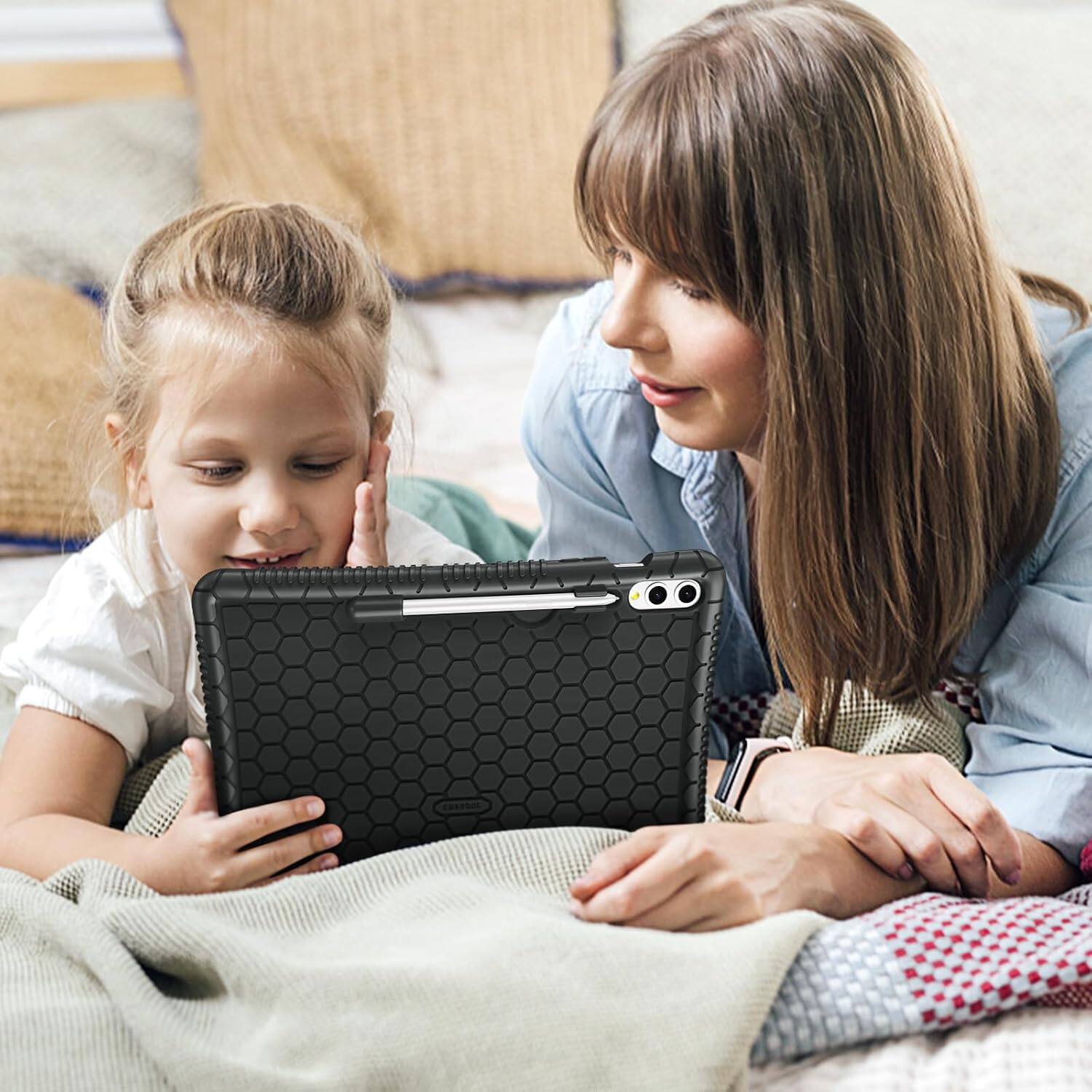 Alt View 5. Fintie - Silicone Case for Samsung Galaxy Tab S10+ / Tab S9 FE+ / Tab S9+ 12.4 Inch, Honeycomb Lightweight Protective Back Cover - Black.
