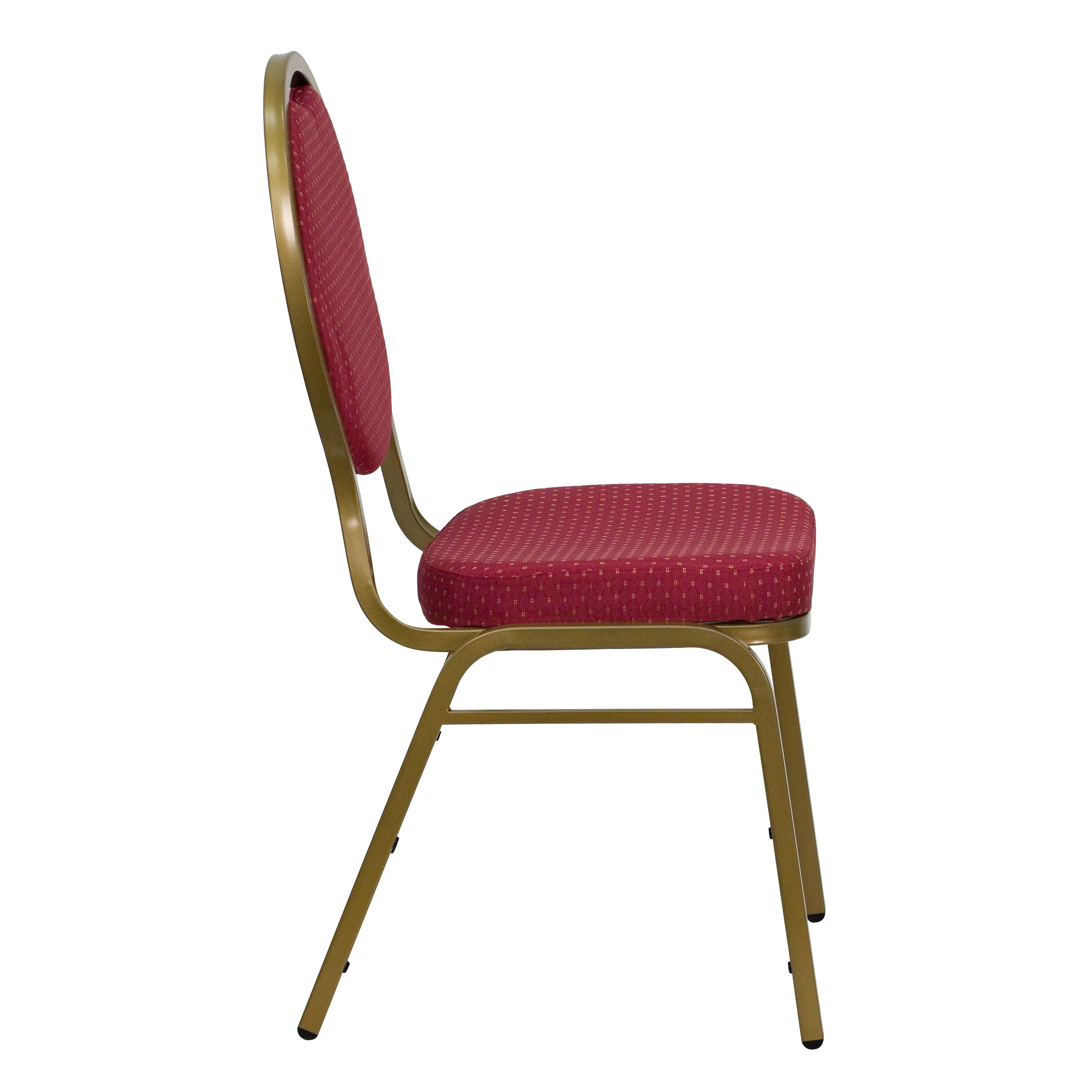 Alt View 6. Emma + Oliver - Teardrop Back Stacking Banquet Dining Chair - Burgundy Patterned Fabric/Gold Frame.