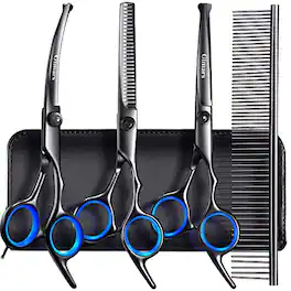 Vulpecula Spade - Dog Grooming Scissors Kit Professional 4CR with Safety Round Tip, 5 in 1 Heavy Duty Titanium Coated Thinning & Curved &