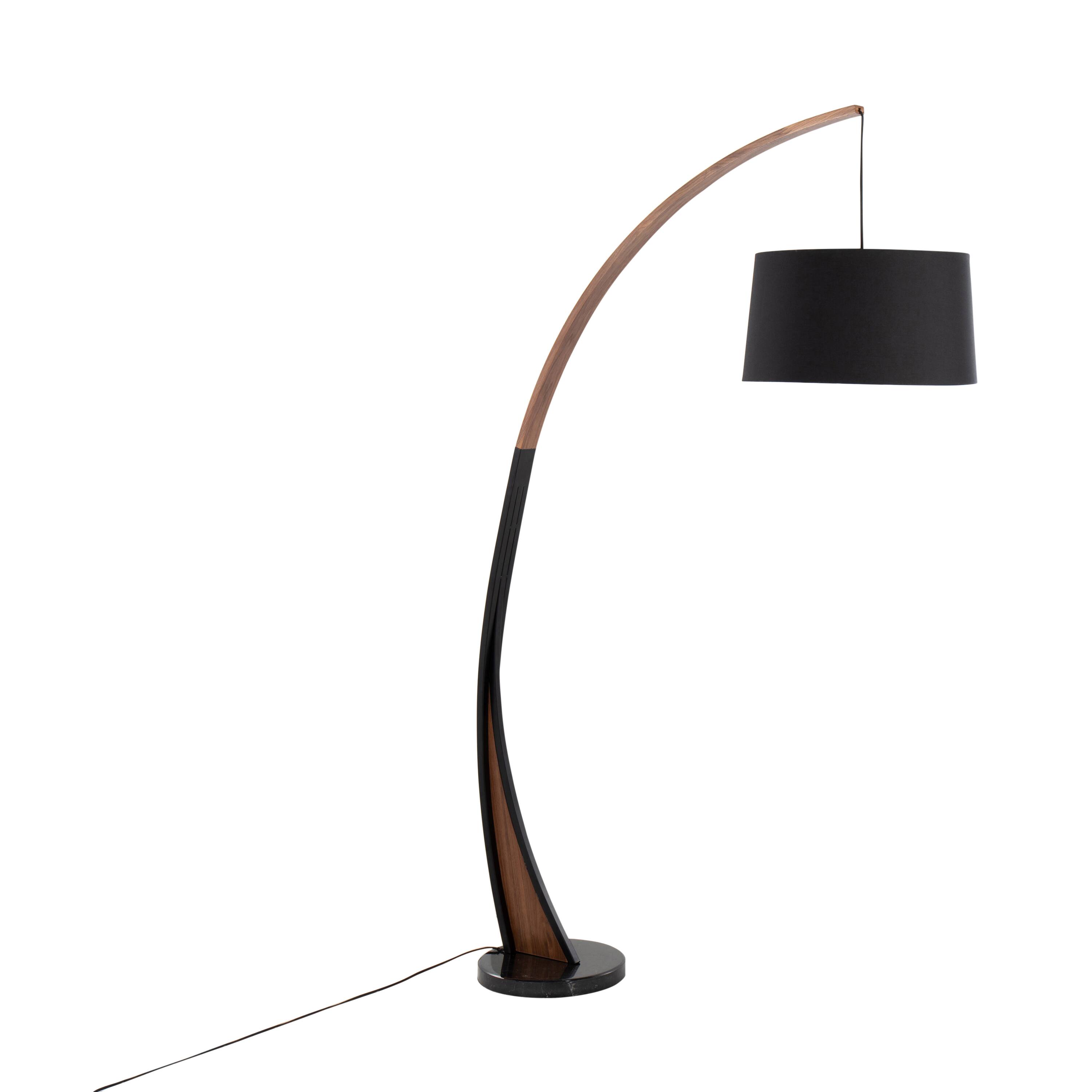 Front. APRILSOUL - Noah Mid-Century Modern Floor Lamp with Walnut Wood Frame and Marble Base by LumiSource - Walnut.