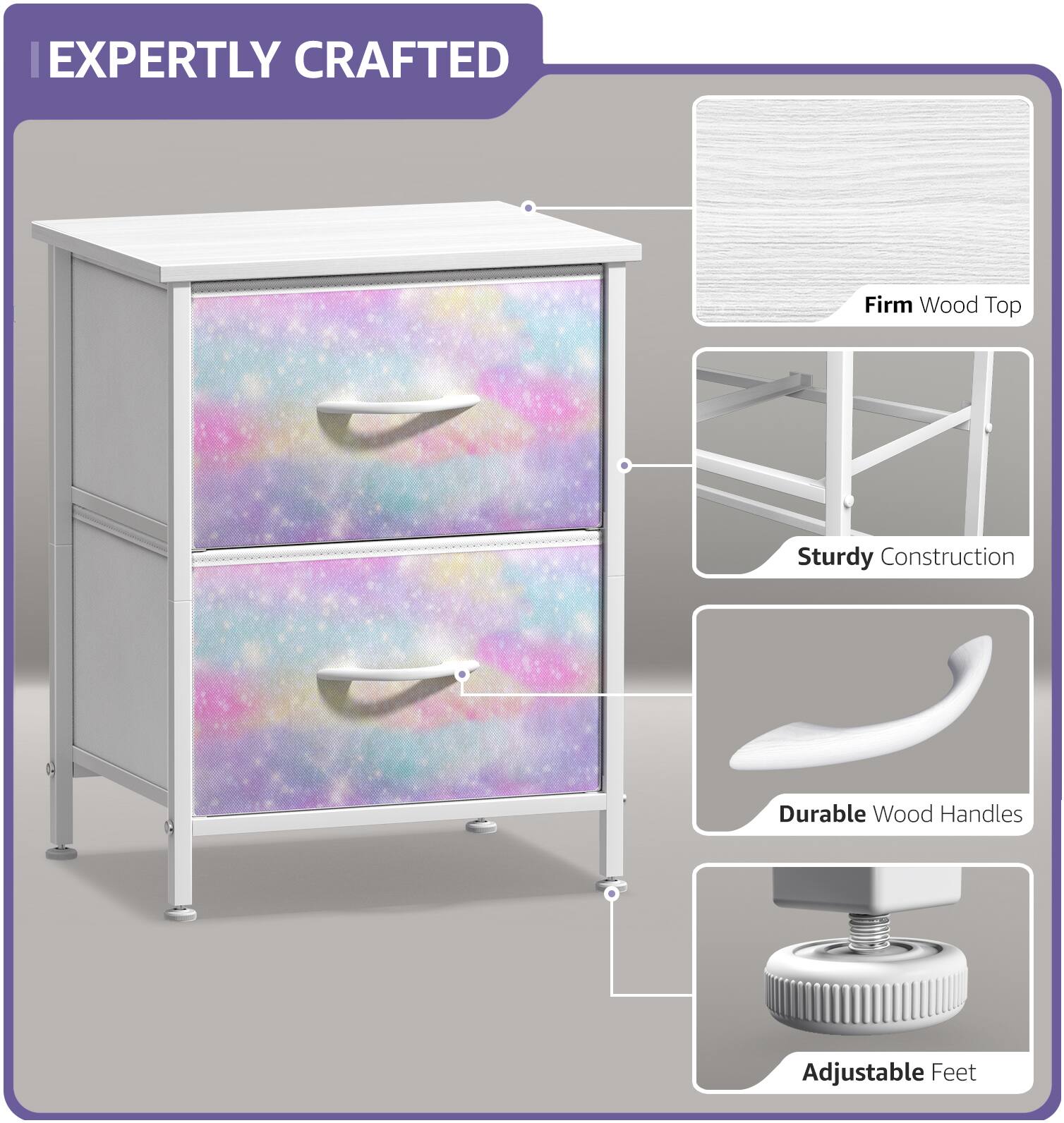 EXPERTLY CRAFTED

- Firm Wood Top
- Sturdy Construction
- Durable Wood Handles
- Adjustable Feet