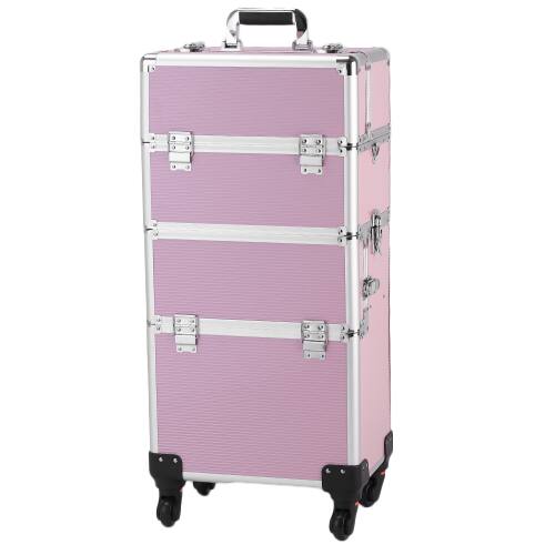 Alt View 1. Winado - 3 in 1 Makeup Case Rolling Trolley Cosmetic Travel Organizer with Key Wheels Suitcase for Beauticians Hairstylists Nail - Pink.