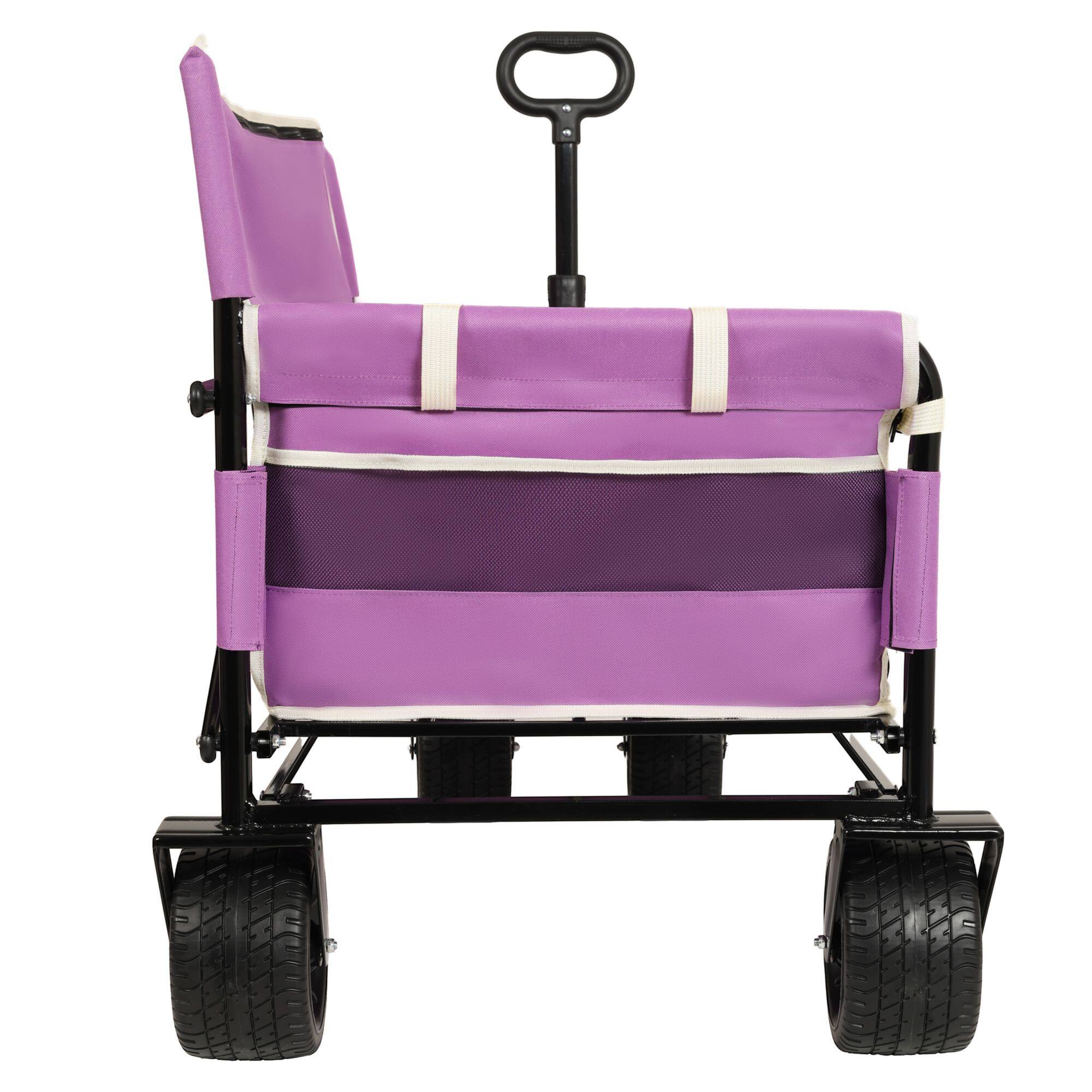 Alt View 3. Loheer - Loheer Folding Wagon Cart Heavy Duty Collapsible Utility Wagon with Seat All Terrain Wheels for Beach Camping Purple.