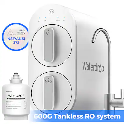 Waterdrop
WD-G2CF
Pre-Sediment and Carbon Block Filter
NSF/ANSI 372
600G Tankless RO system
