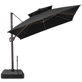 Crestlive Products - 10x10ft Aluminum Double Top Crank Cantilever Patio Umbrella with Base - Black