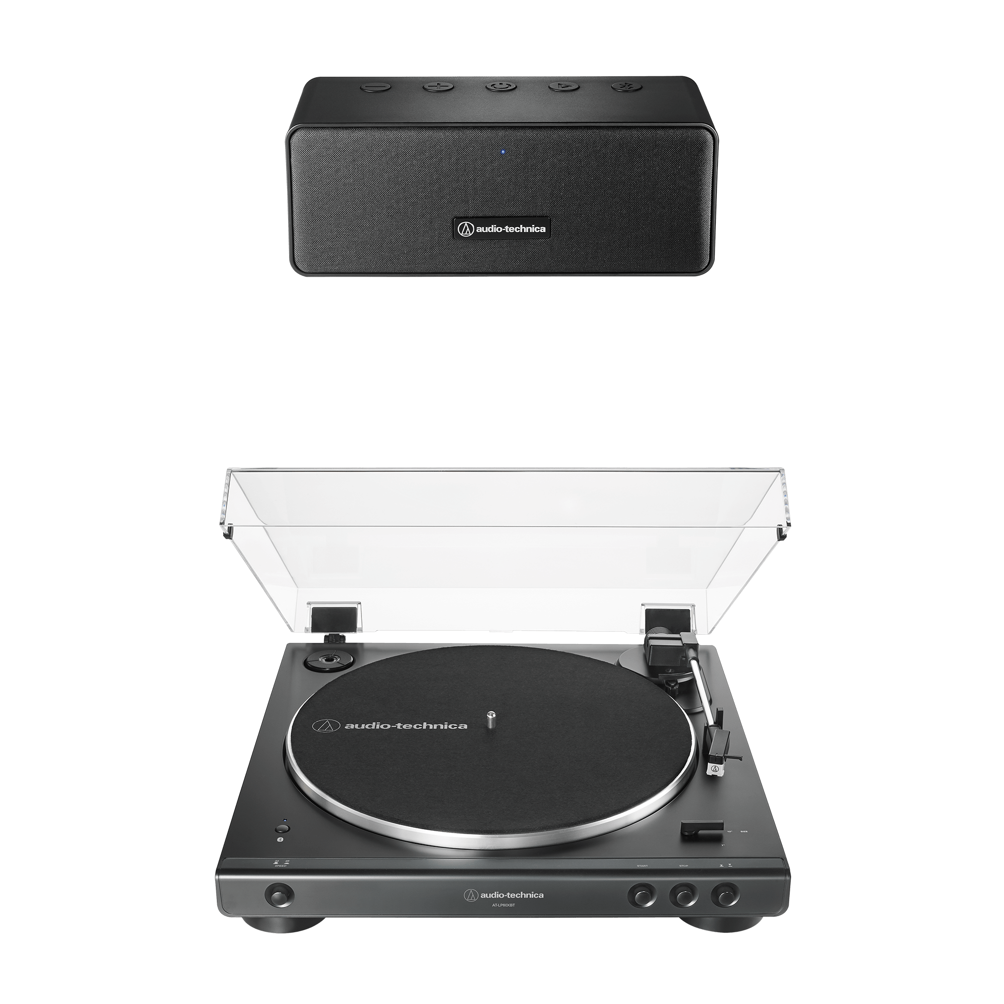 Audio-Technica - ATLP60XBTBK P2 Automatic Wireless Belt-Drive Turntable and Speaker Bundle