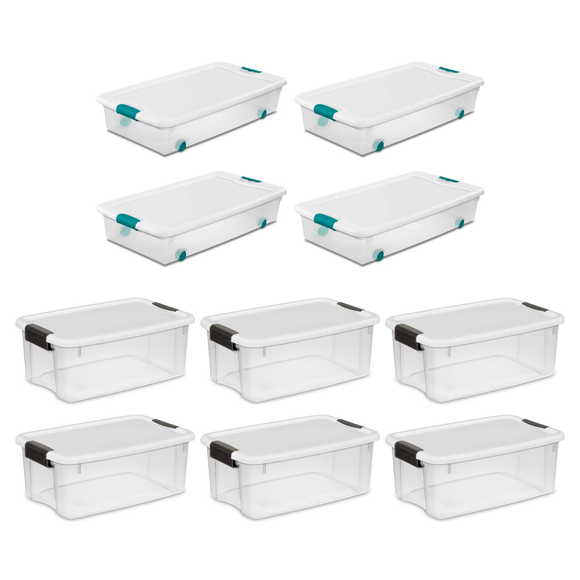 Sterilite - 4 Set of 56 Qt Wheeled Storage Bin & 6 Set of 18 Qt Storage Container - Clear