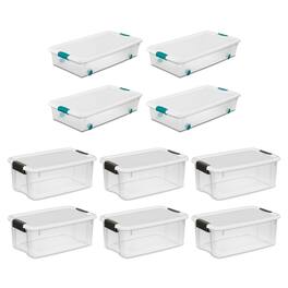 Sterilite - 4 Set of 56 Qt Wheeled Storage Bin & 6 Set of 18 Qt Storage Container - Clear