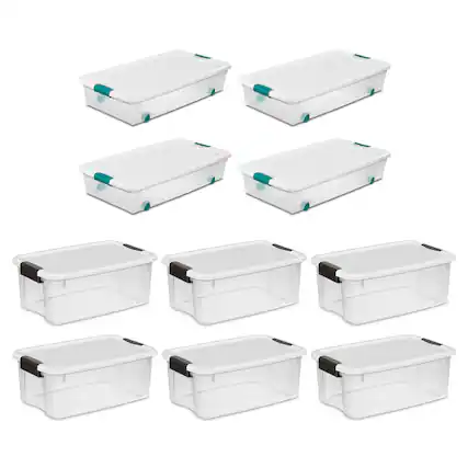 Front. Sterilite - Sterilite 4 Set of 56 Qt Wheeled Storage Bin & 6 Set of 18 Qt Storage Container - Clear.