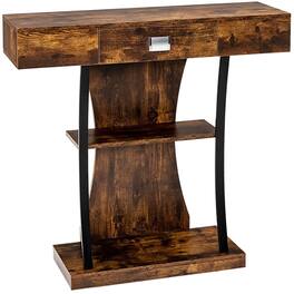 Kadyn - Console Table with Drawer and 2-Tier Shelves for Entryway Living Room-Rustic Narrow Console Table - Brown