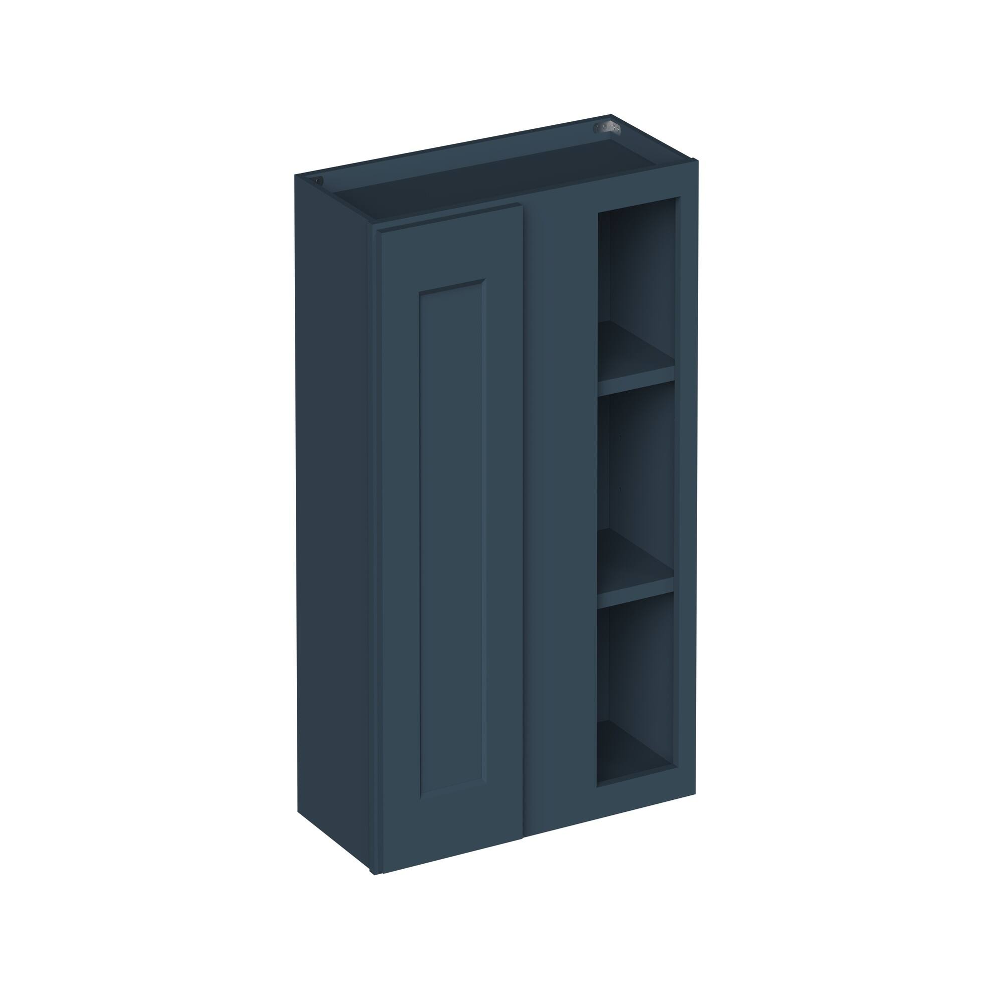 Angle. Boyel Living - 27-in W x 30-in H x 12-in D Shaker RTA Kitchen Corner Wall Cabinet with Soft-Close - Charcoal Blue.