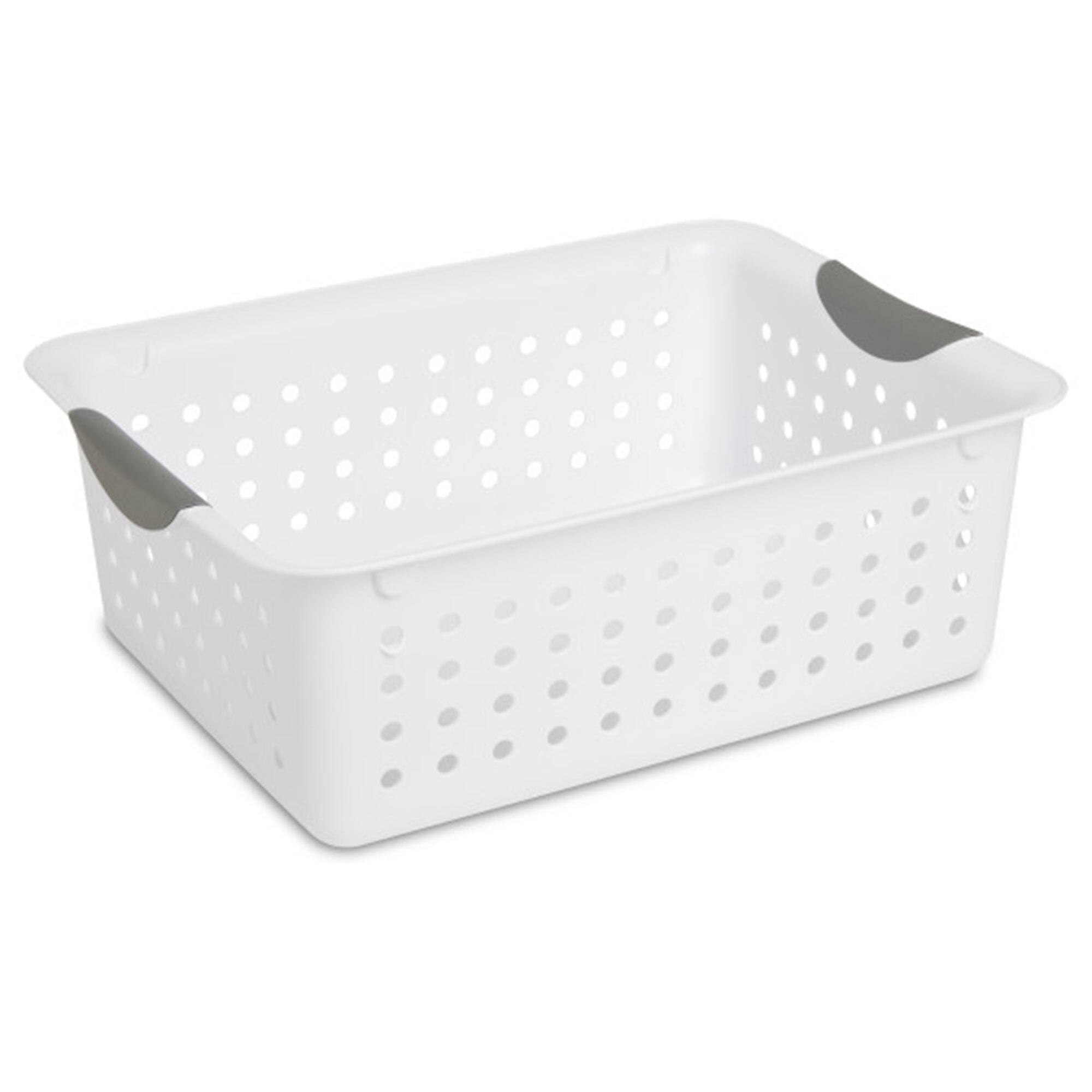 Front. Sterilite - Sterilite Medium Ultra Plastic Storage Organizer Basket with Handles, (12 Pack) - White.