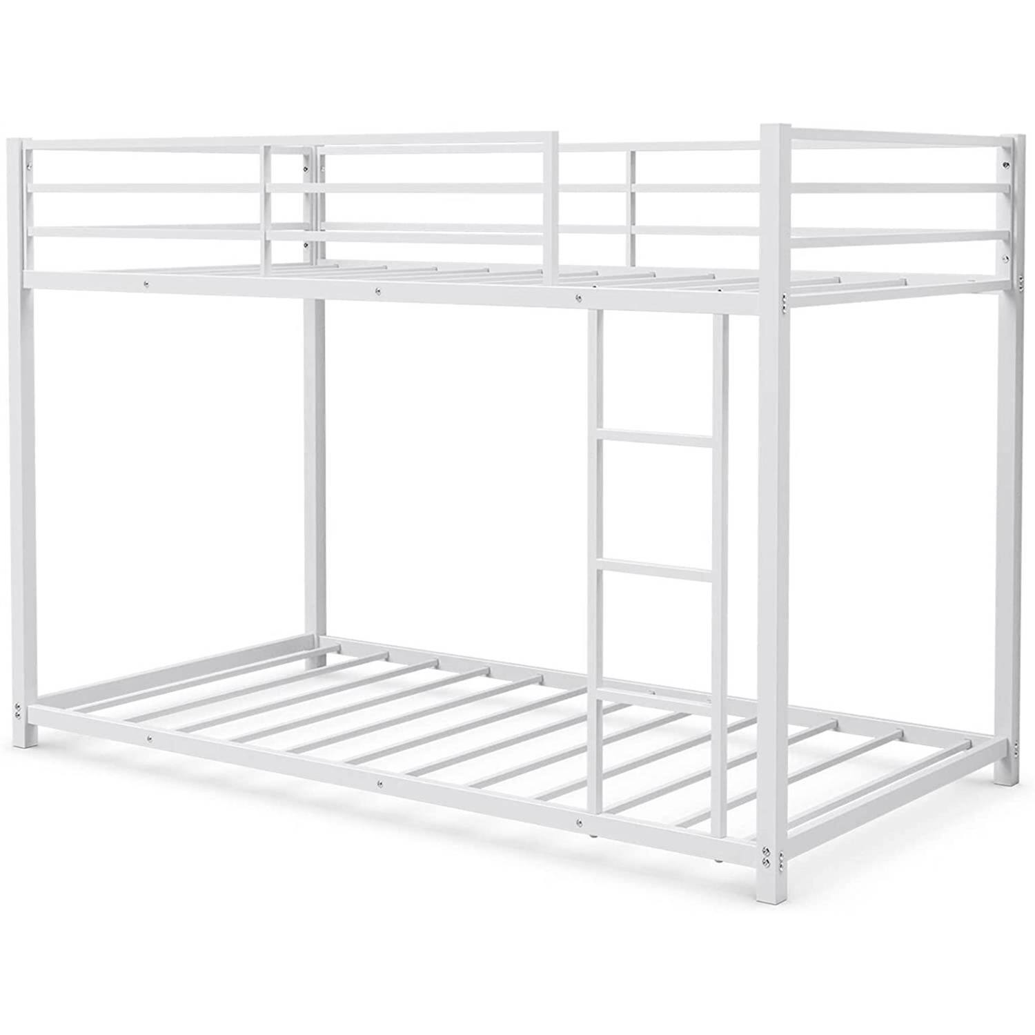 Angle. Hivvago - Hivvago Twin over Twin Low Profile Modern Bunk Bed Frame in Metal Finish - White.