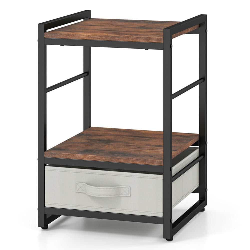 Kadyn - Industrial Style Nightstand – Open Storage Shelf + Fabric Drawer, Rustic Bedroom Side Table, Rustic Gray - Brown