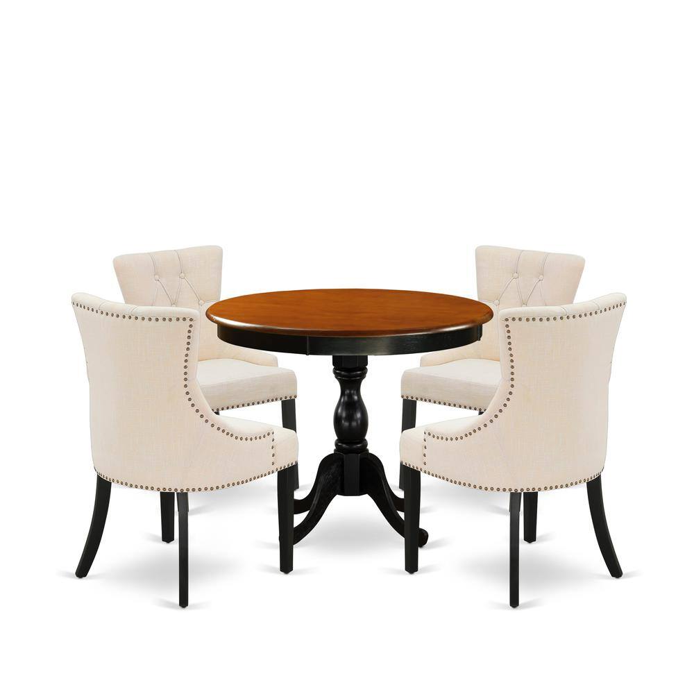 Front. East West Furniture - East West Furniture 5-Piece Round Dining Table Set Contains a Dining Room Table and 4 Light Beige Linen Fabric Dining - Multi-Color.
