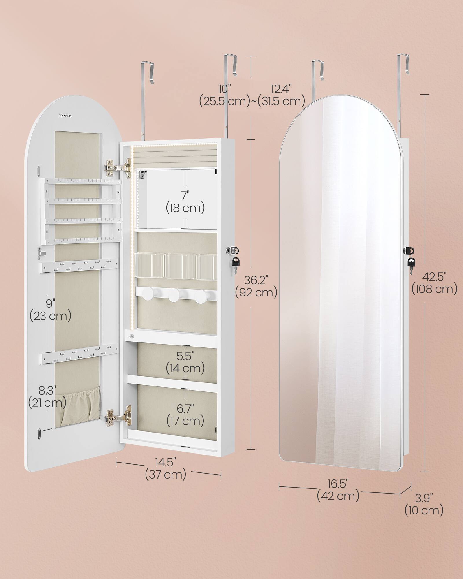 SOVENCE

10" (25.5 cm)~(31.5 cm)
12.4" (31.5 cm)
84 (18 cm)
9" (23 cm)
36.2" (92 cm)
42.5" (108 cm)
8.3" (21 cm)
5.5" (14 cm)
6.7" (17 cm)
14.5" (37 cm)
16.5" (42 cm)
3.9" (10 cm)