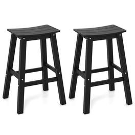 Costway - 29" Patio Bar Stool Set of 2 with Curved Seat & Footrests for Backyard Outdoor - Black