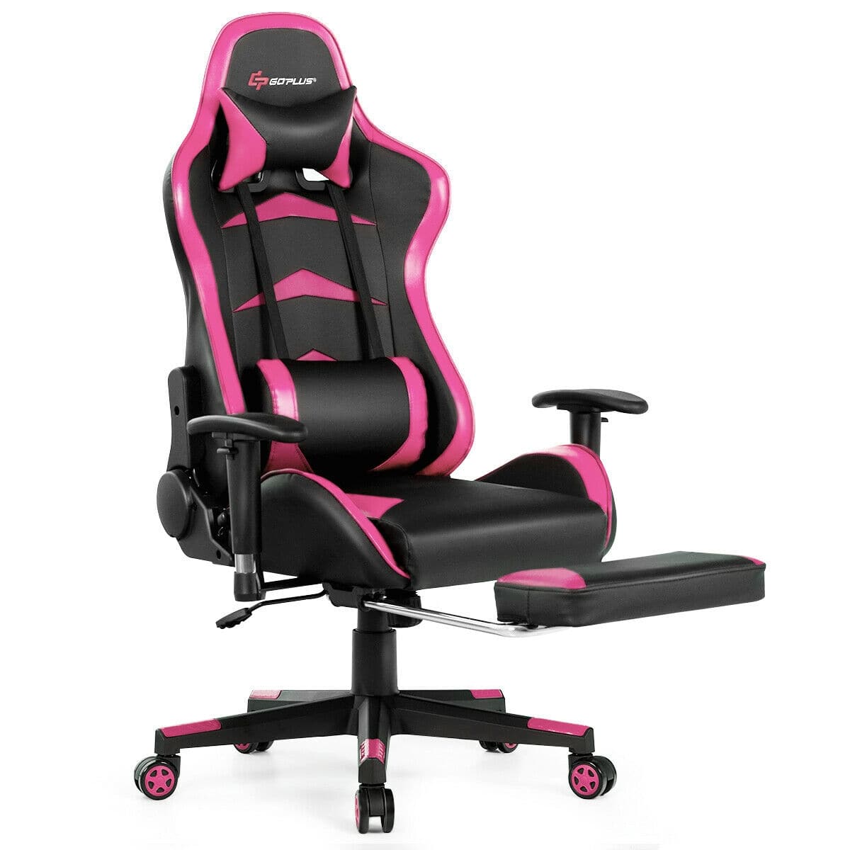 WELLFOR - Massage Gaming Chair with Lumbar Support & Footrest - Pink