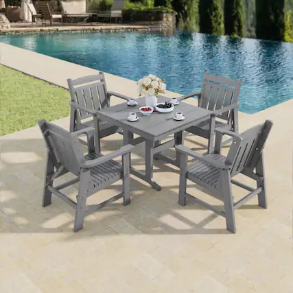 Front. Fortune Candy - Modern HDPE Patio Dining Set, 5-Piece Poly Lumber Table & Chairs with Umbrella Hole, Weather-Resistant for Yard & Lawn - Gray.