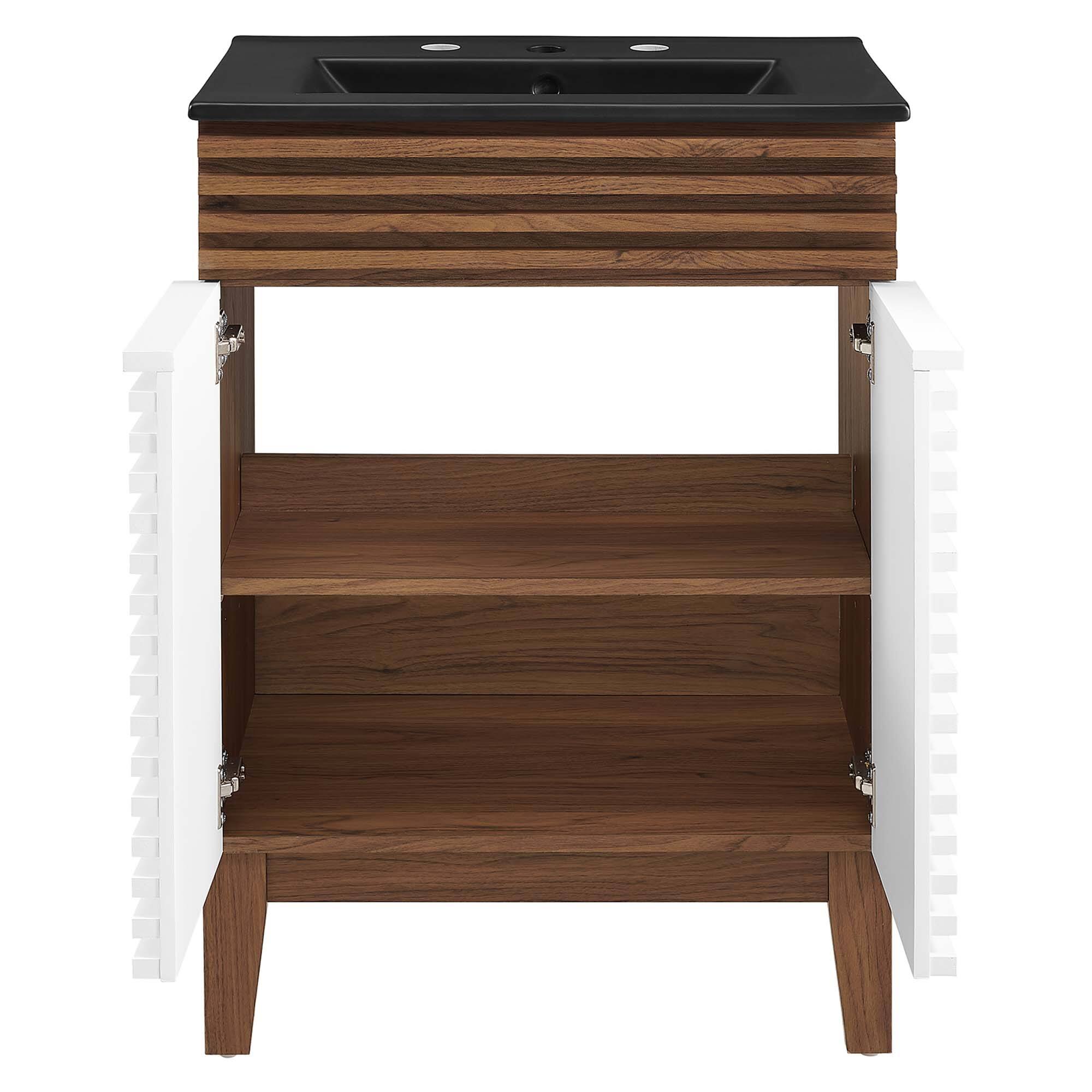 Alt View 3. Modway - Render Bathroom Vanity with Black Basin Included - White Walnut Black.