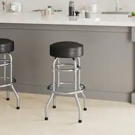 Emma + Oliver - Retro Backless Double Ring Chrome Restaurant Dining Barstool - Dark Brown