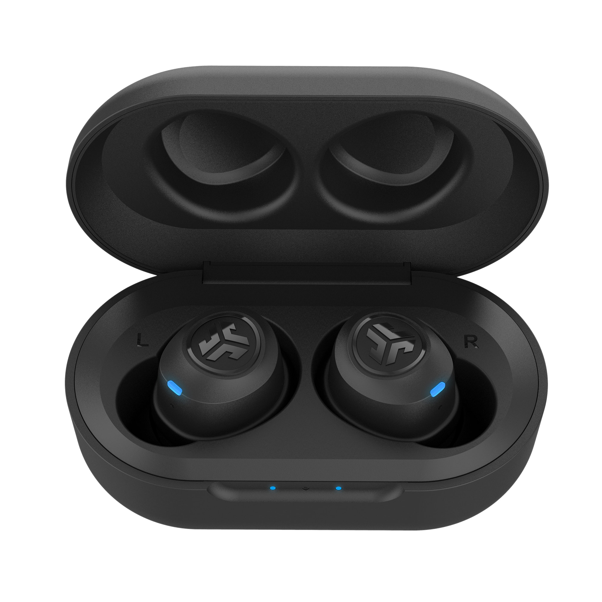 Front. JLab - JBuds Air True Wireless Earbud Headphones - Black.