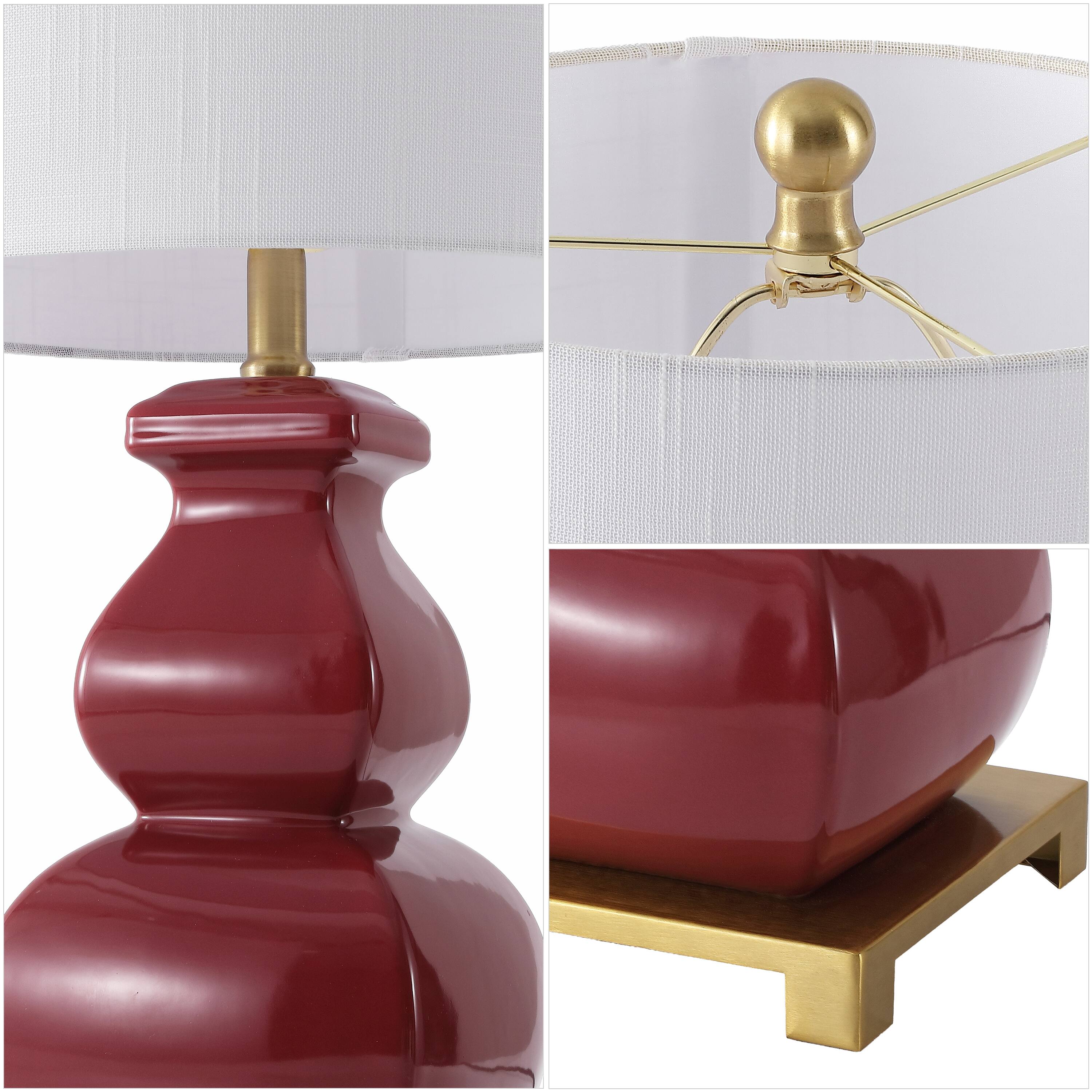 Alt View 4. Jonathan Y - Vienna 25.5" Transitional Ceramic Gourd Table Lamp, Classic Red with Brass Gold Base for Living Room - Red.